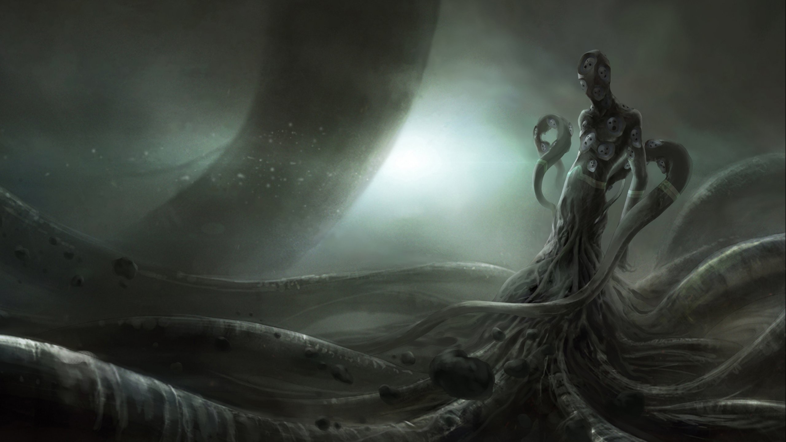 General 2560x1440 creature demon tentacles faceless mask digital art creepy H. P. Lovecraft Nyarlathotep