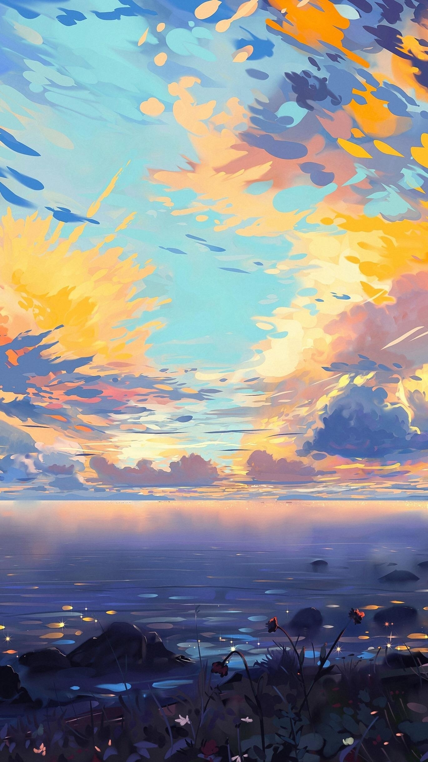 General 1370x2436 sunrise Hangmoon beach sea clouds painting