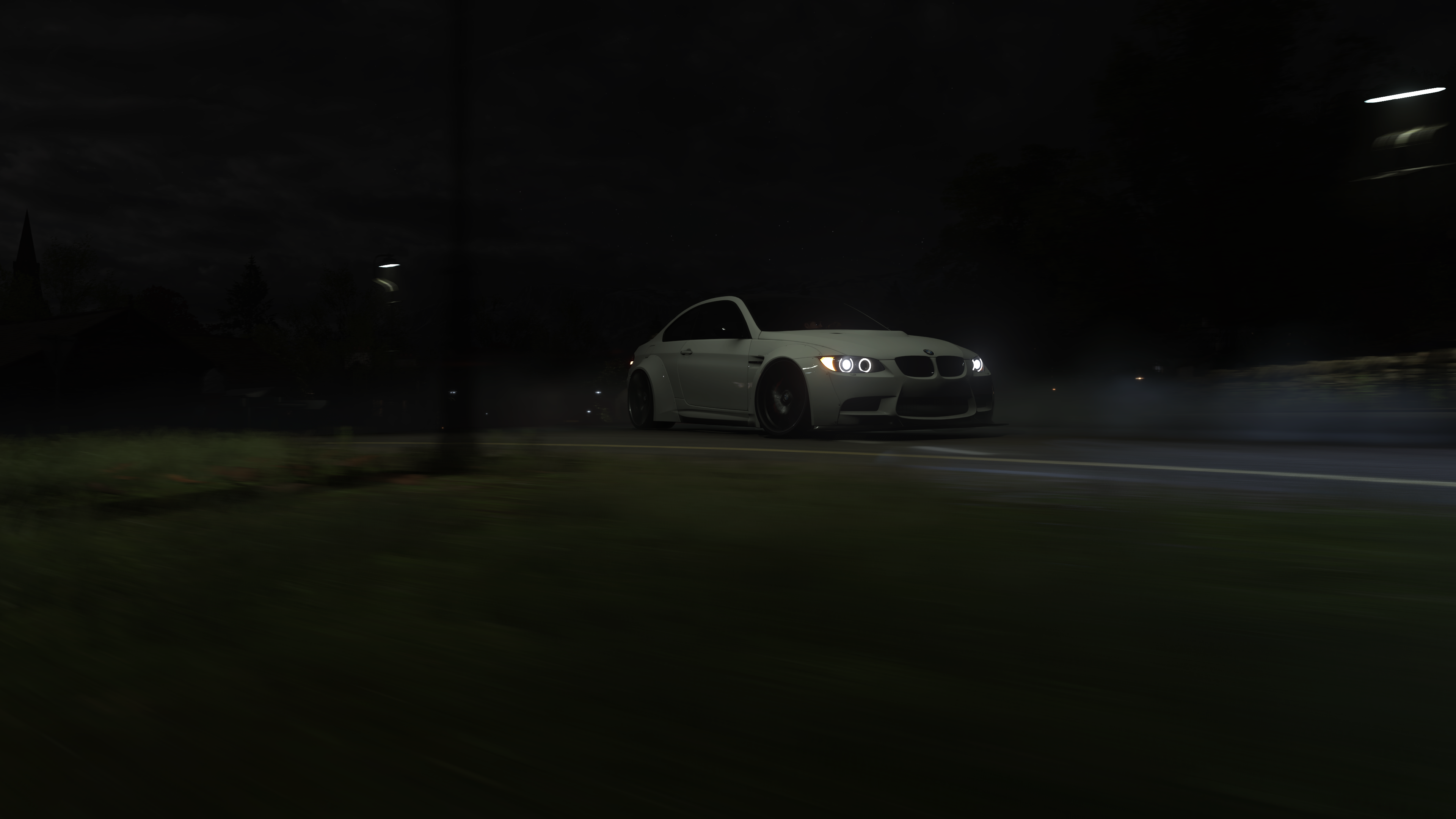 General 3840x2160 Forza Forza Horizon 4 screen shot video games night car vehicle white cars BMW BMW E92 BMW 3 Series