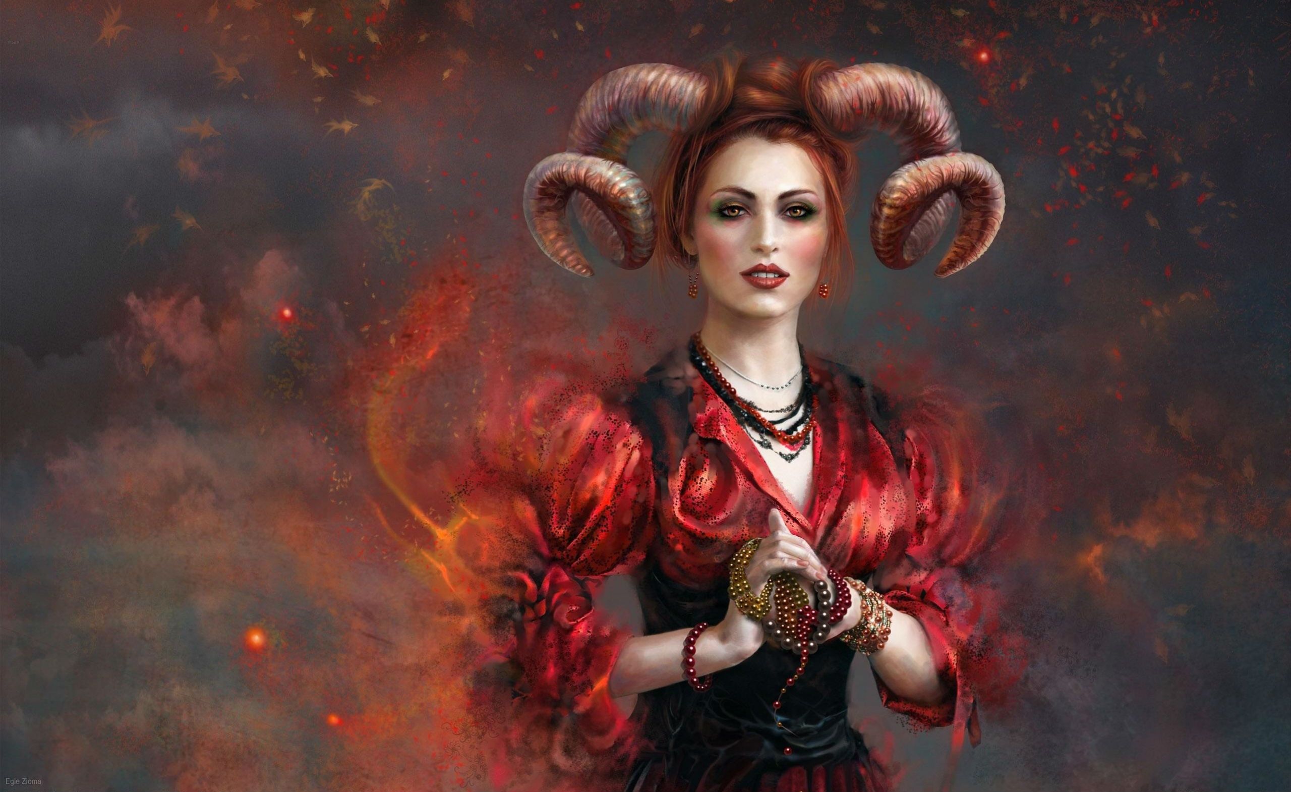 General 2560x1570 demoness succubus redhead red tops jewel jewelry fantasy art fantasy girl horns demon girls digital art