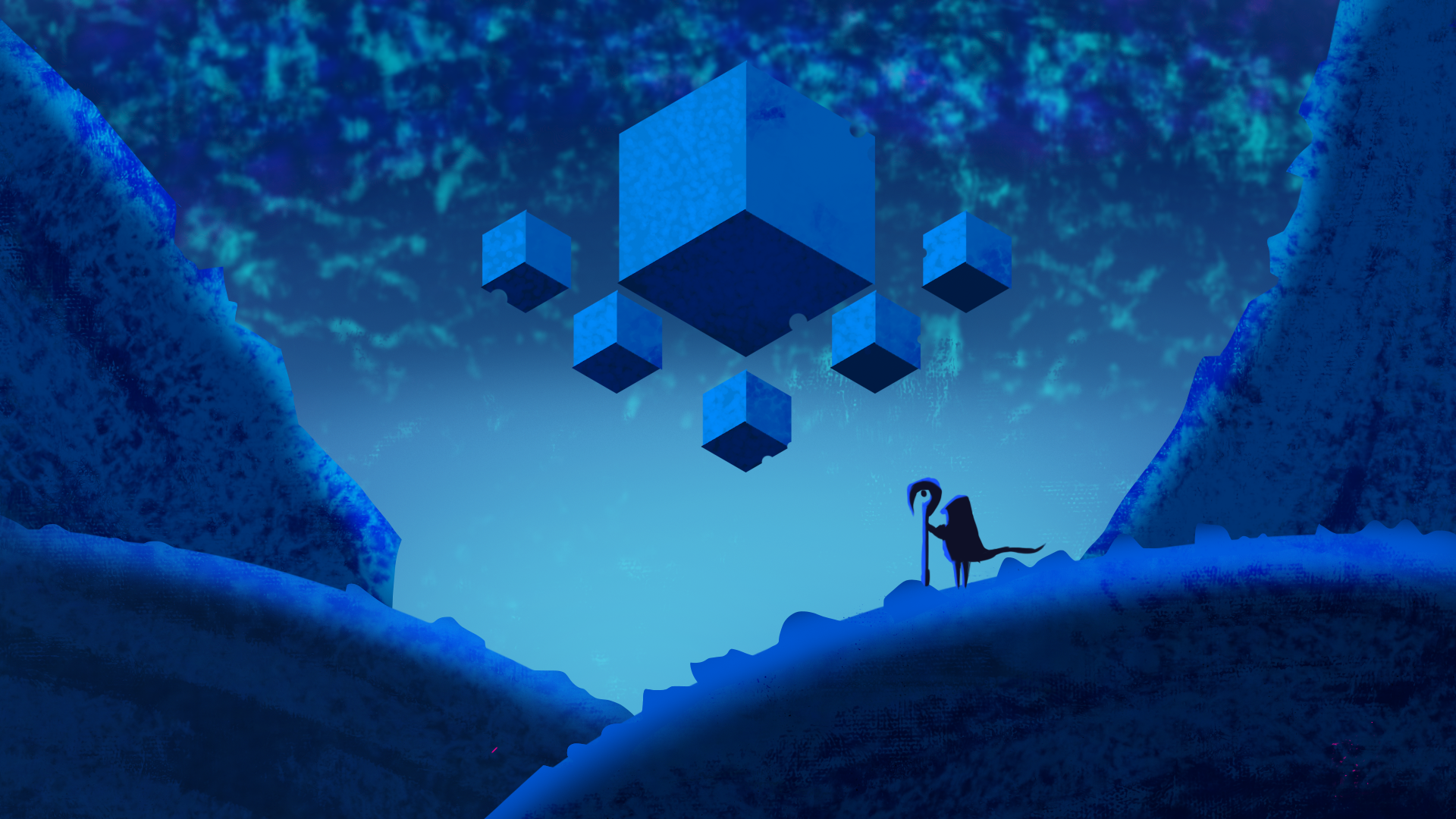 General 1920x1080 vector mountains blue cube digital art 3D Blocks fantasy art