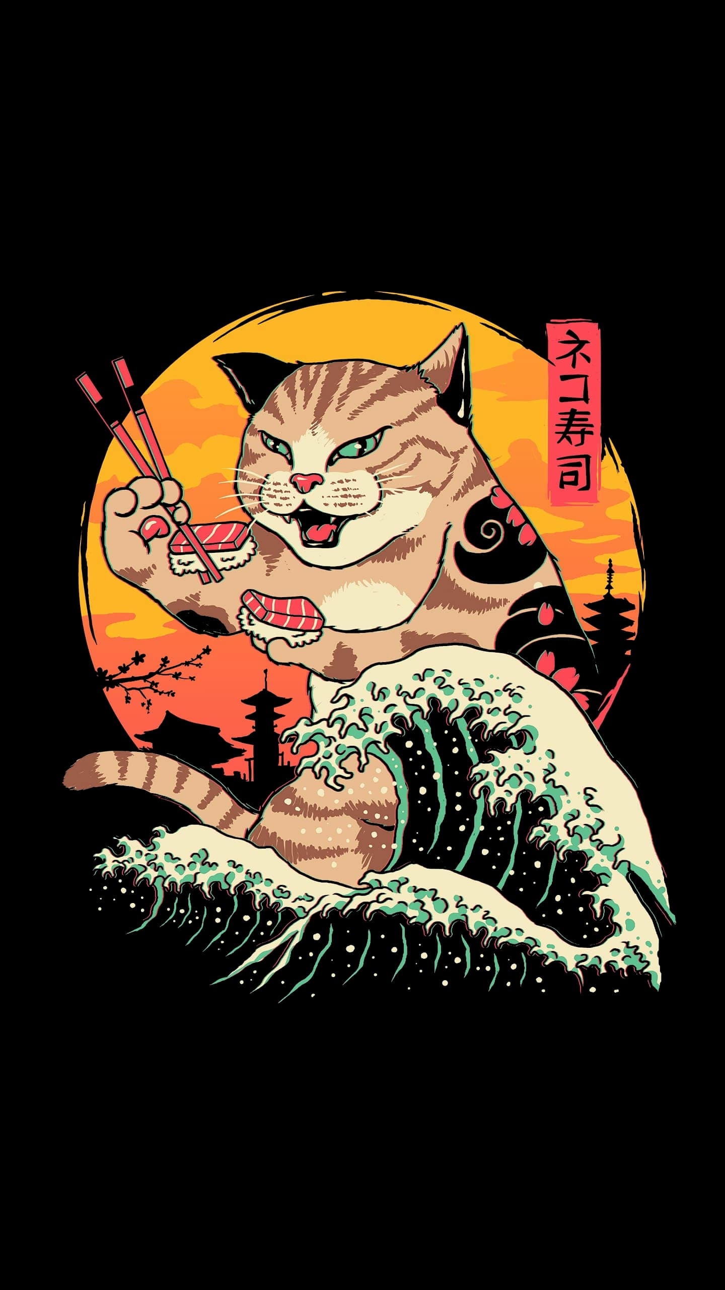 General 1440x2560 logo cats sushi Japan digital art