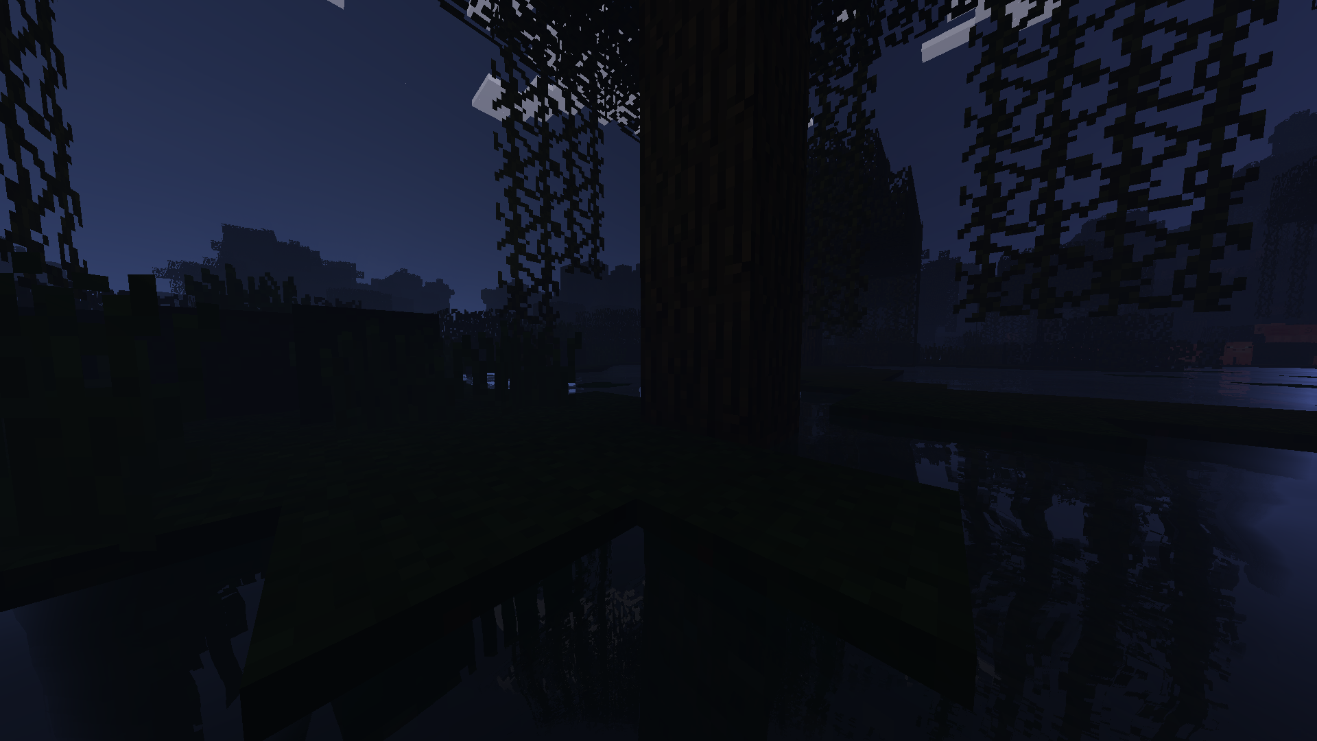 General 1920x1080 Minecraft shaders water leaves grass swamp pigs clouds stars night