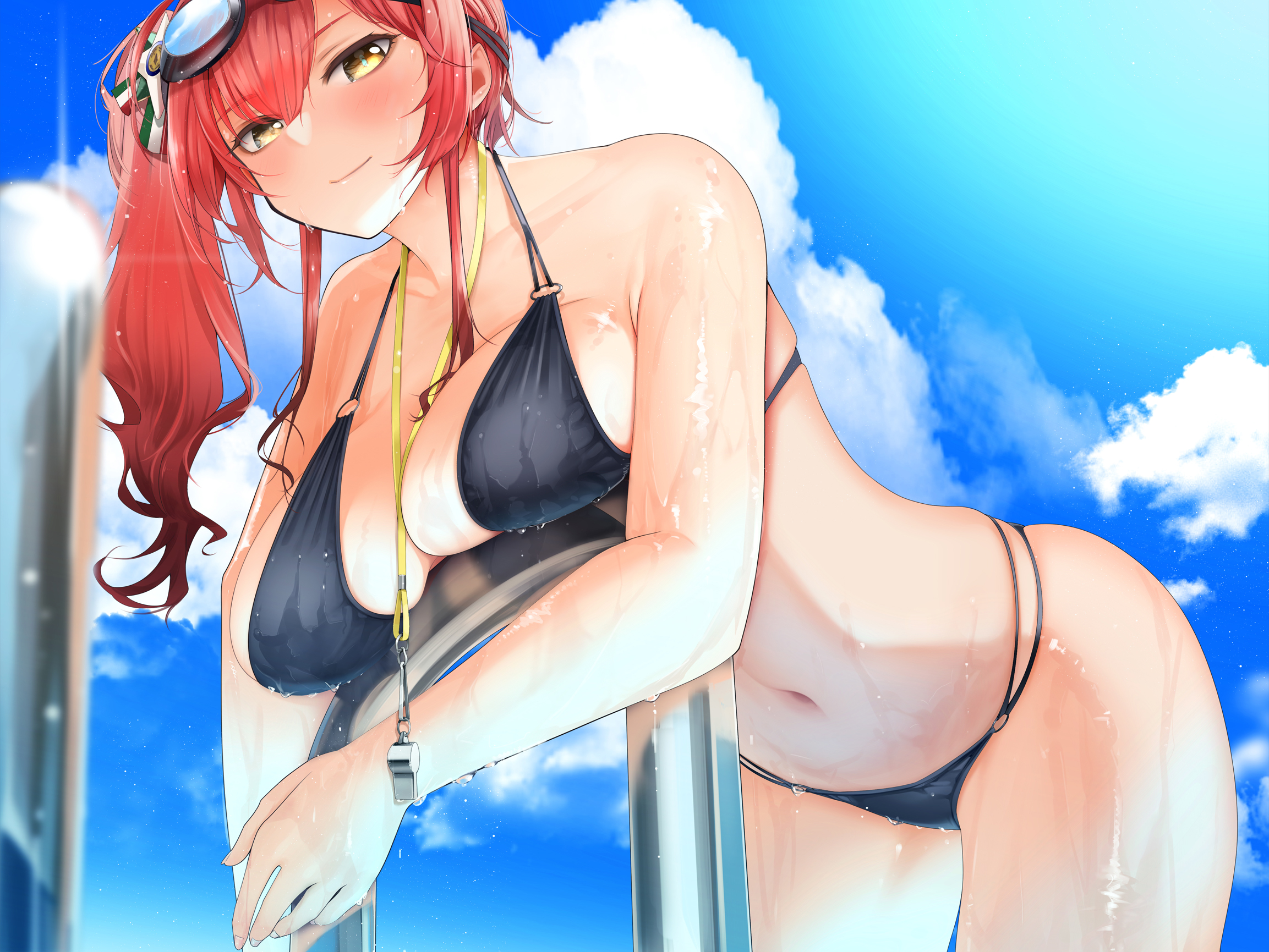 Anime 2306x1731 anime girls anime digital art Azur Lane Zara (Azur Lane) swimwear big boobs wet body FED