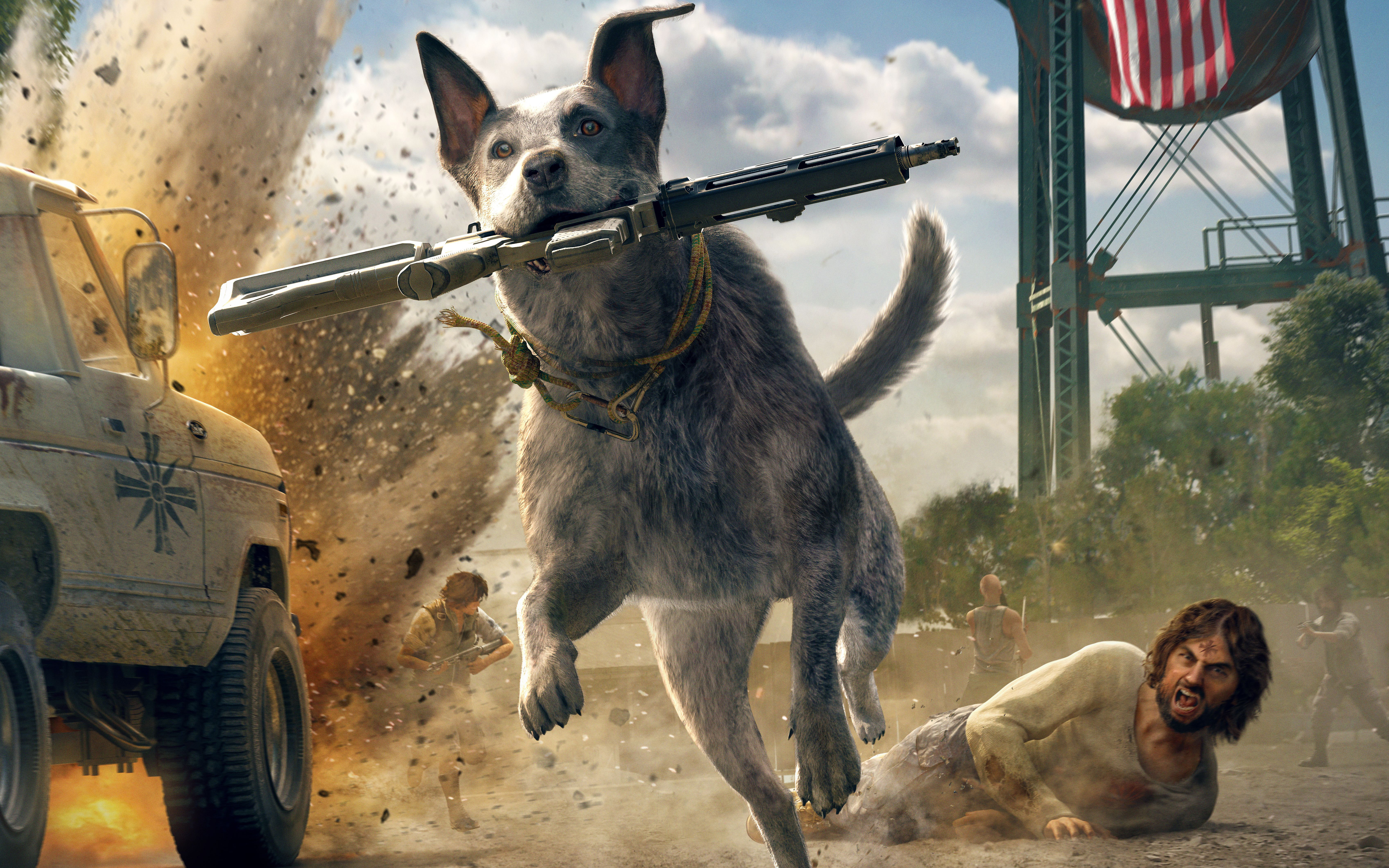 General 6784x4240 Far Cry 5 video games dog assault rifle video game characters boomer running Far Cry fictional character