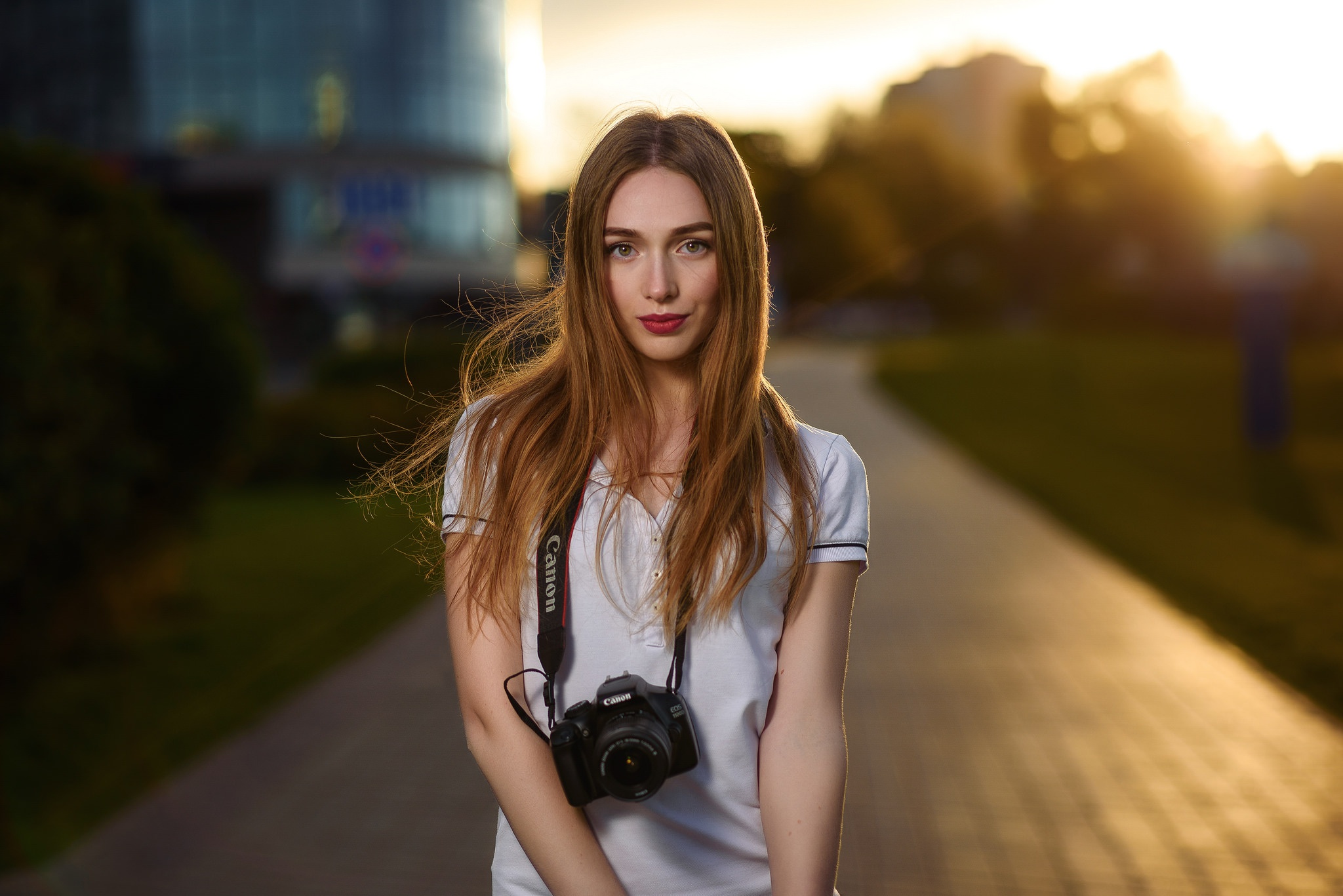 People 2048x1367 women model Yulya Goncharova portrait camera Canon Dmitry Medved brunette long hair