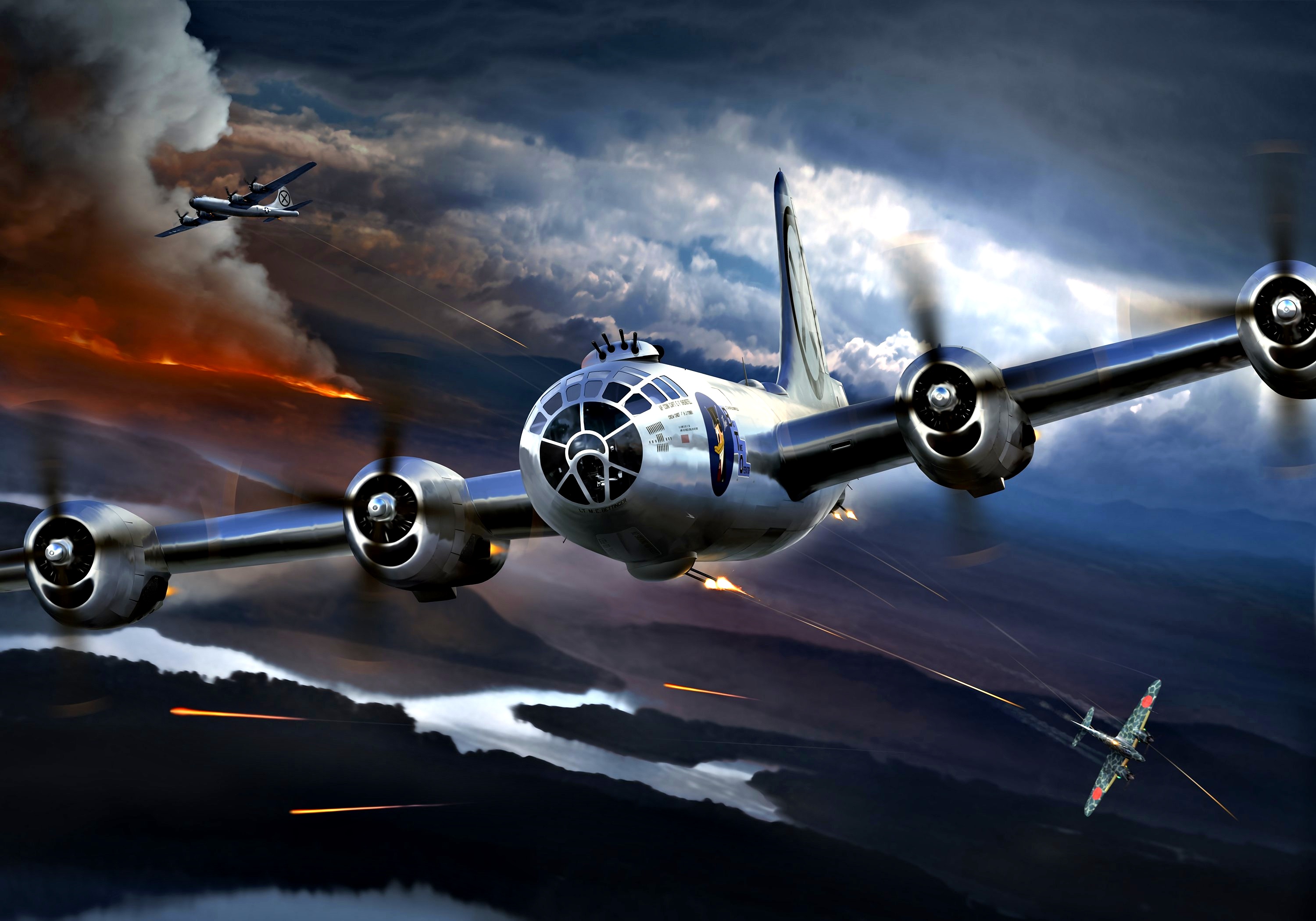 General 3000x2100 Boeing B-29 Superfortress artwork military aircraft military aircraft military vehicle vehicle American aircraft Boeing frontal view clouds