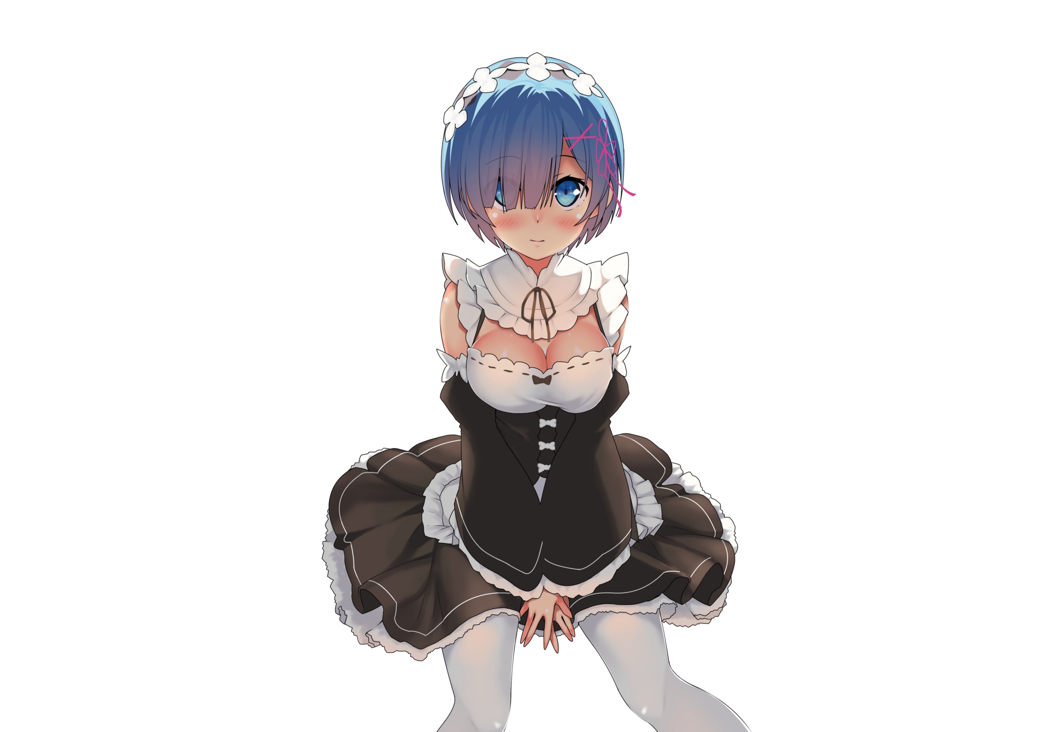 Anime 3999x2767 Rem (Re:Zero) white background Re:Zero Kara Hajimeru Isekai Seikatsu maid outfit blue hair blue eyes