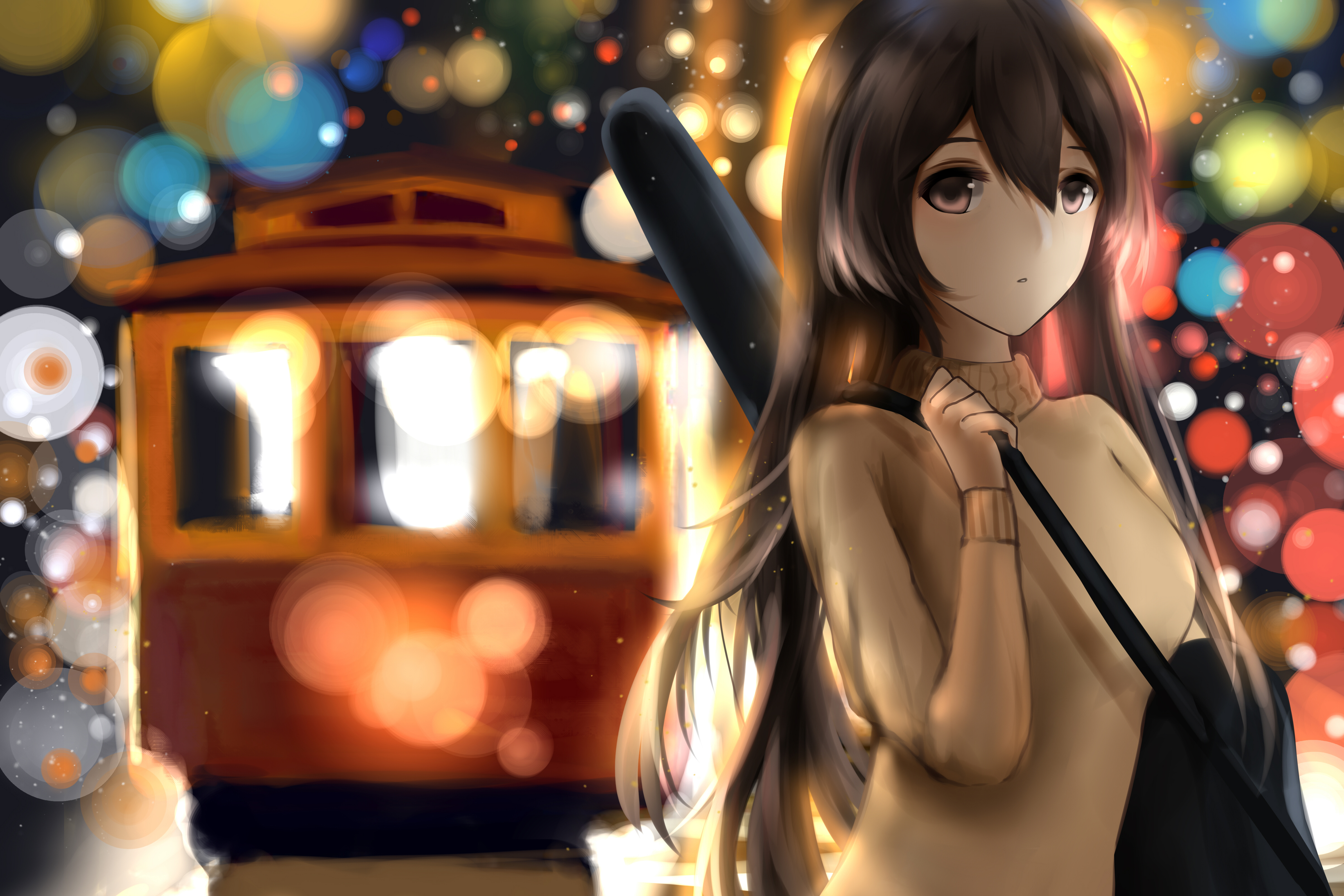 Anime 4096x2731 Girls Avenue anime girls looking at viewer night colorful sweater long hair