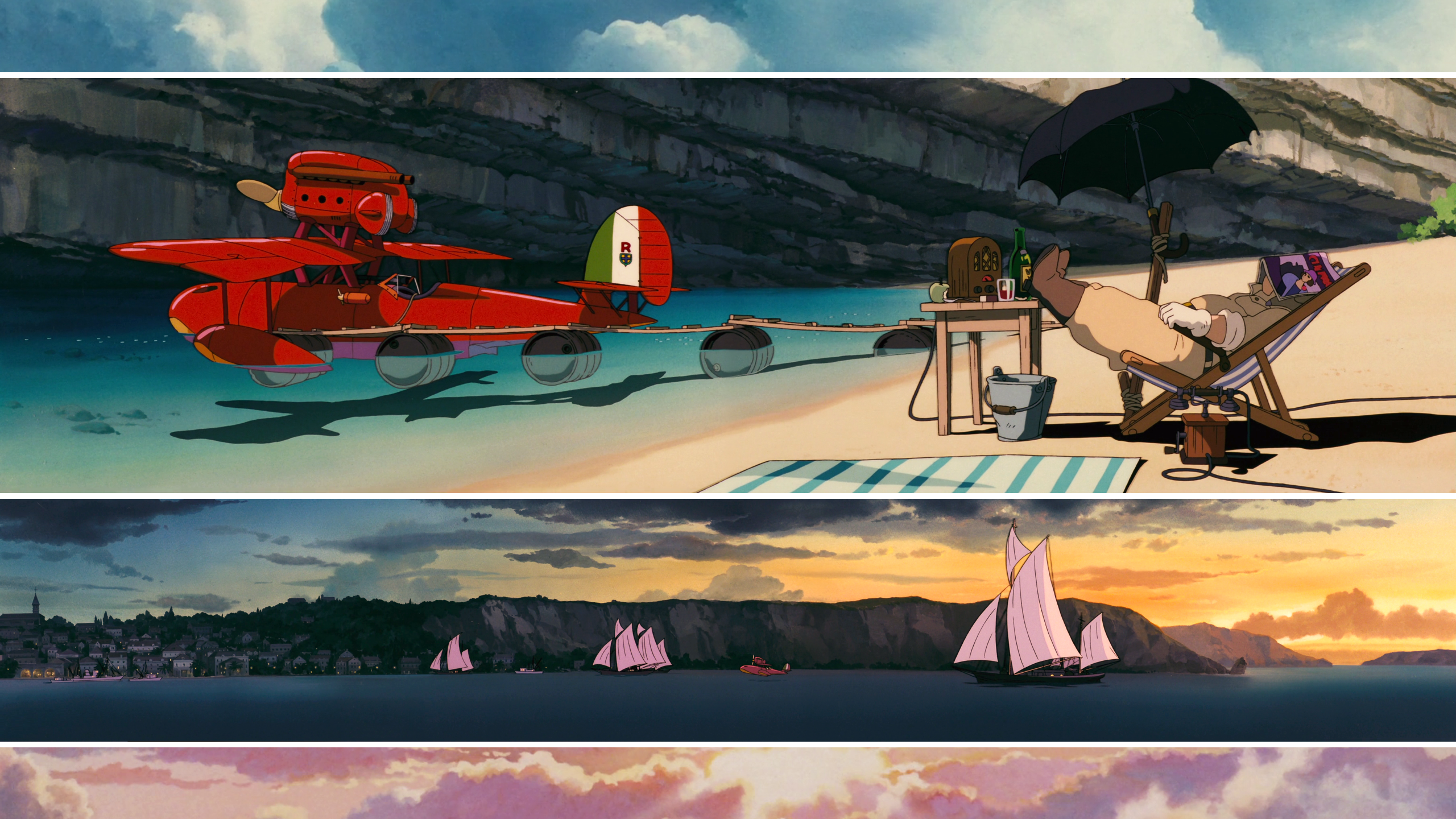 General 2560x1440 anime Porco Rosso digital art collage Studio Ghibli film stills