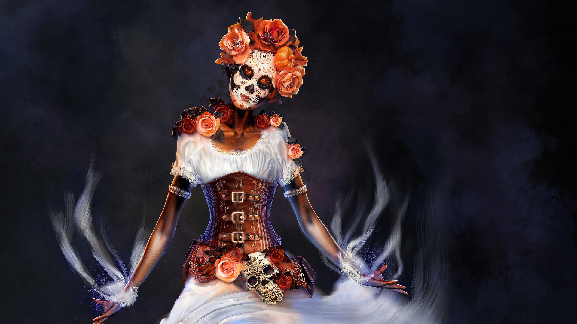 General 1920x1080 skull women fantasy art fantasy girl Dia de los Muertos