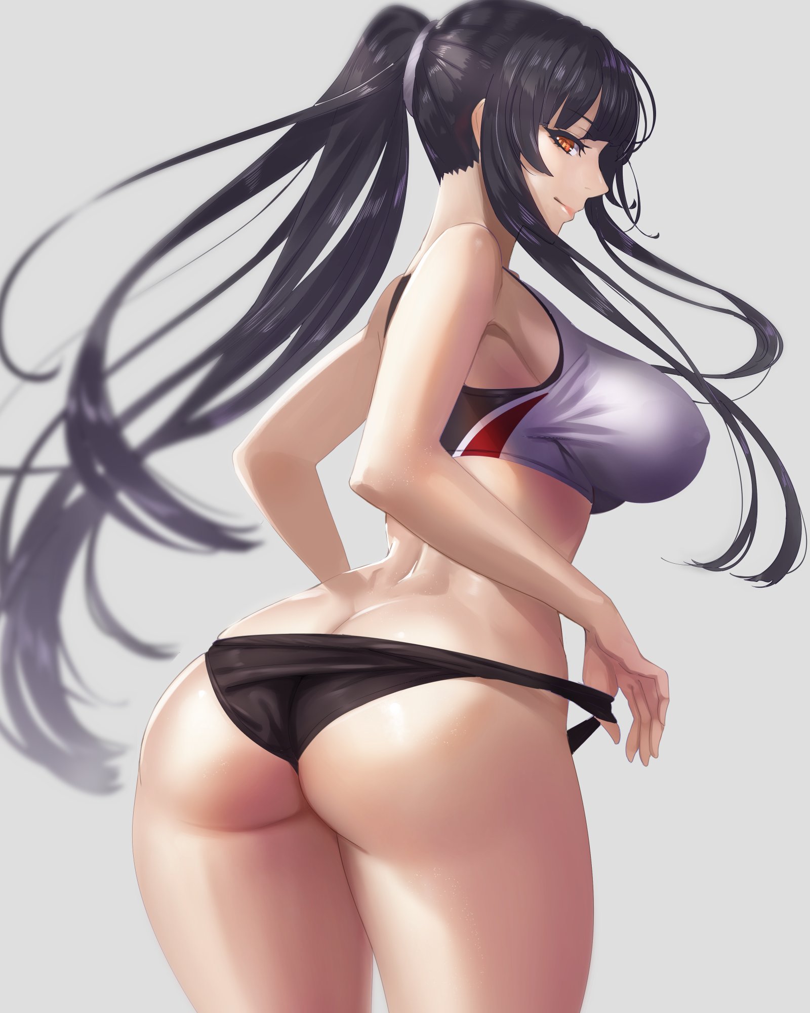 Anime 1600x2000 ass bikini white background undressing long hair ponytail