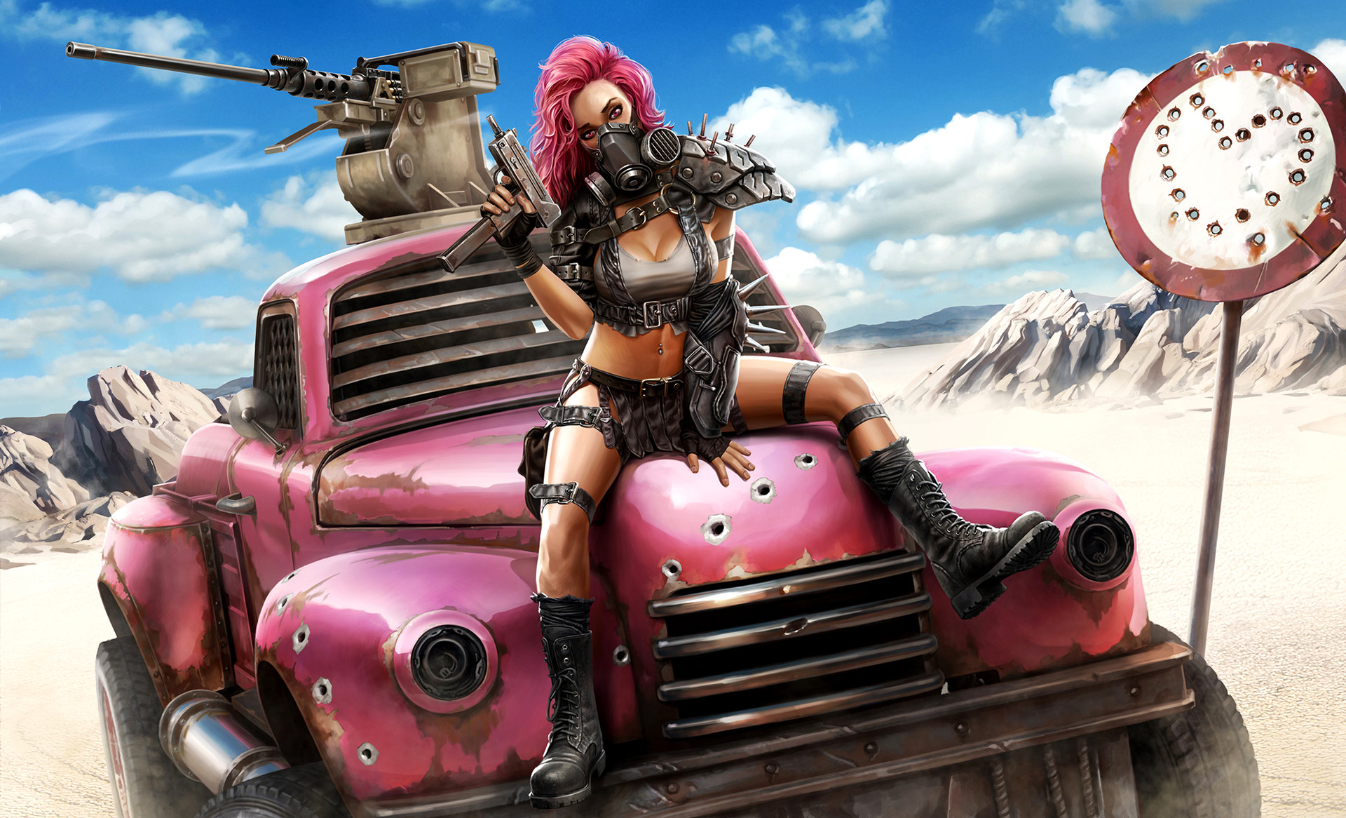 General 1920x1166 artwork pink hair apocalyptic crossout girls with guns