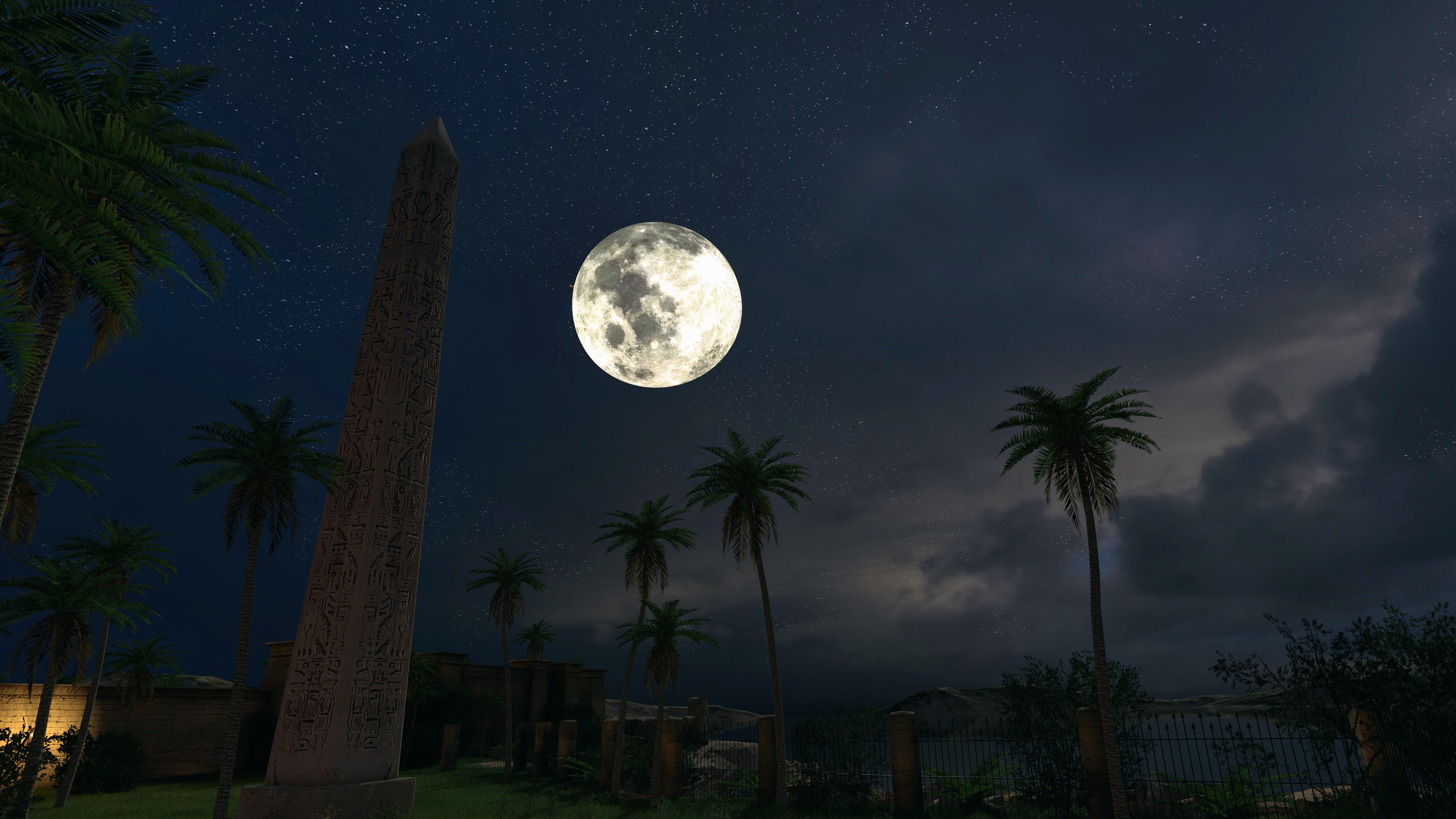 General 4549x2558 The Talos Principle screen shot video games Obelisk palm trees Moon night Egypt Egyptian sky