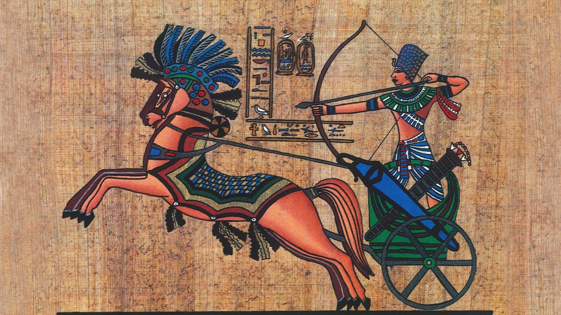 General 1920x1080 animals horse Egypt ancient archer hieroglyphics Pharaoh bow arrows texture Papyrus men