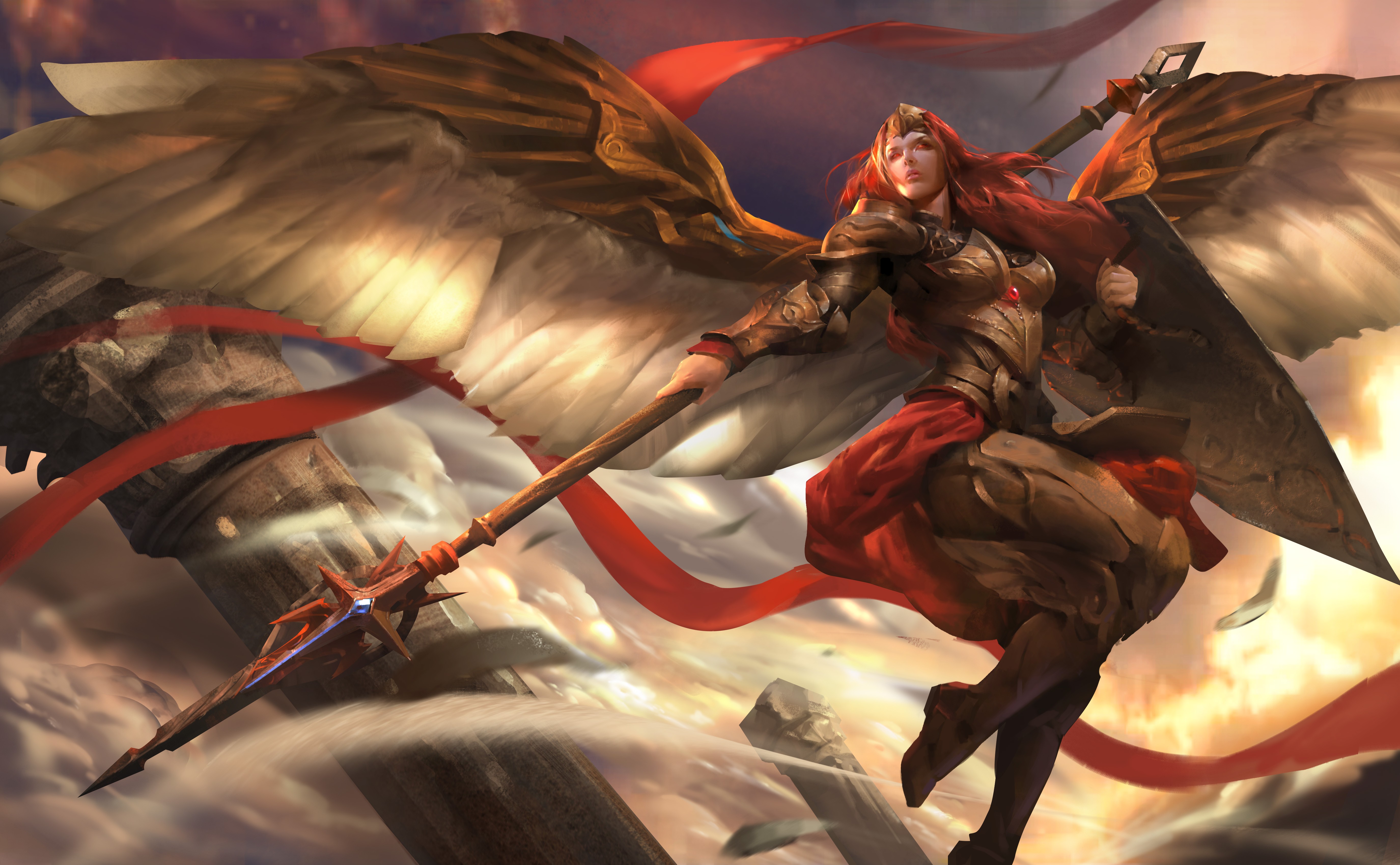 General 5500x3400 Heroes of Newerth video games fantasy art PC gaming fantasy girl spear girls with guns armor fantasy armor wings