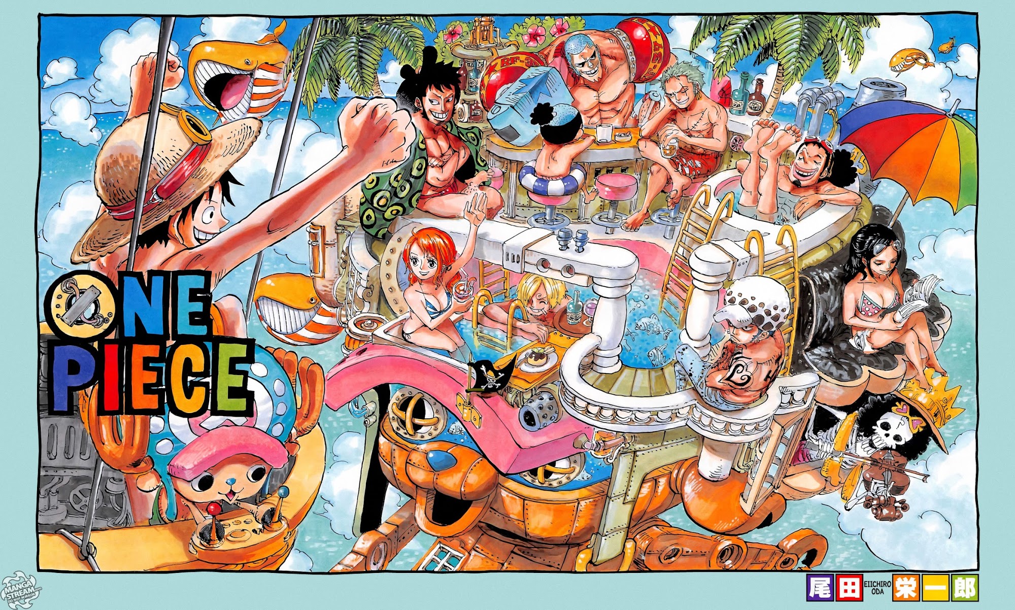 Anime 2000x1202 One Piece Monkey D. Luffy Sanji Roronoa Zoro Tony Tony Chopper Nami Nico Robin Brook Usopp Trafalgar Law Franky