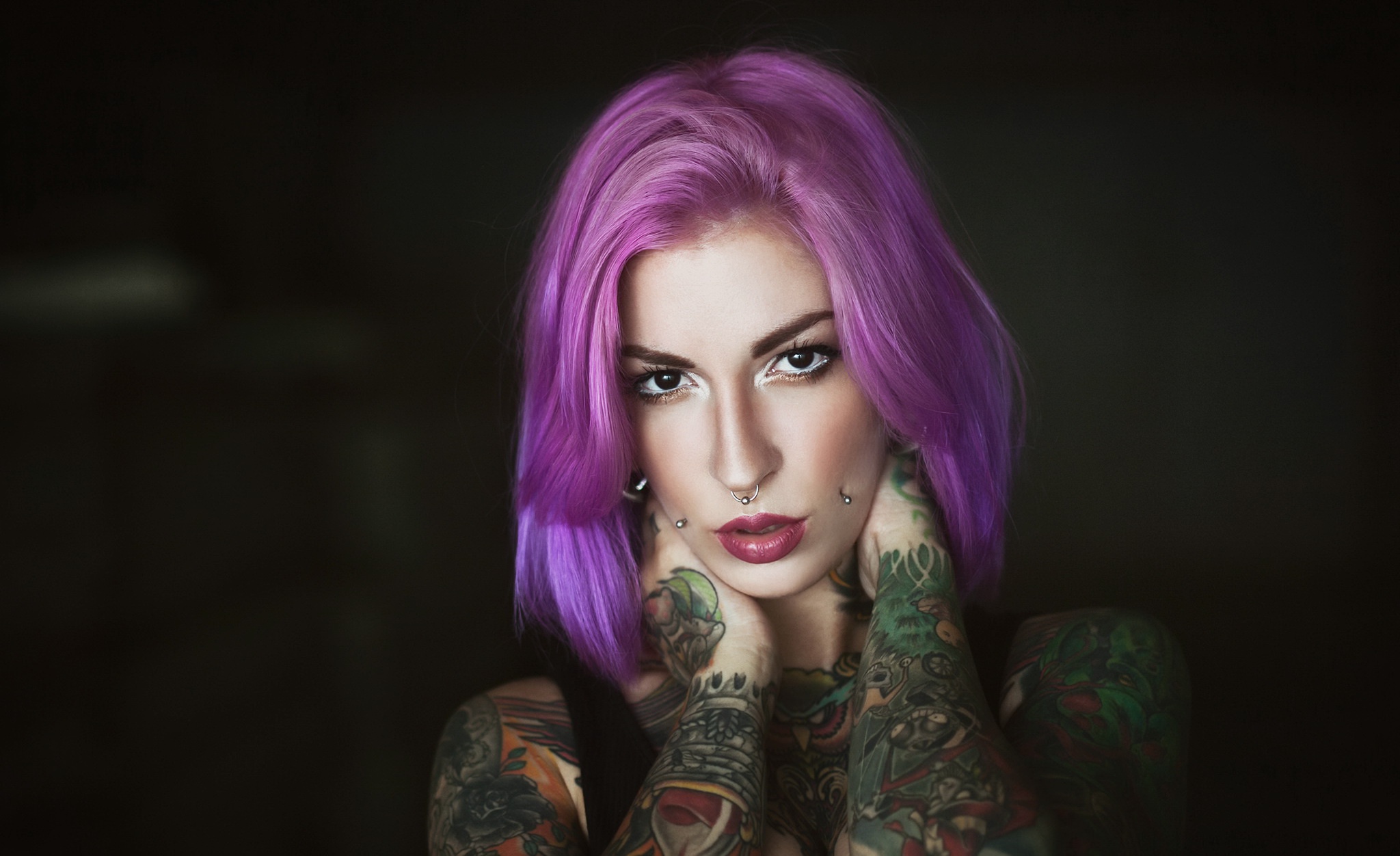 People 2048x1252 pink hair tattoo portrait face women