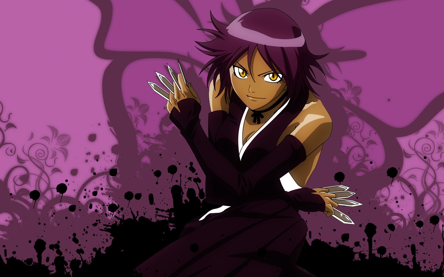 Anime 1440x900 Bleach anime anime girls purple background Shihouin Yoruichi