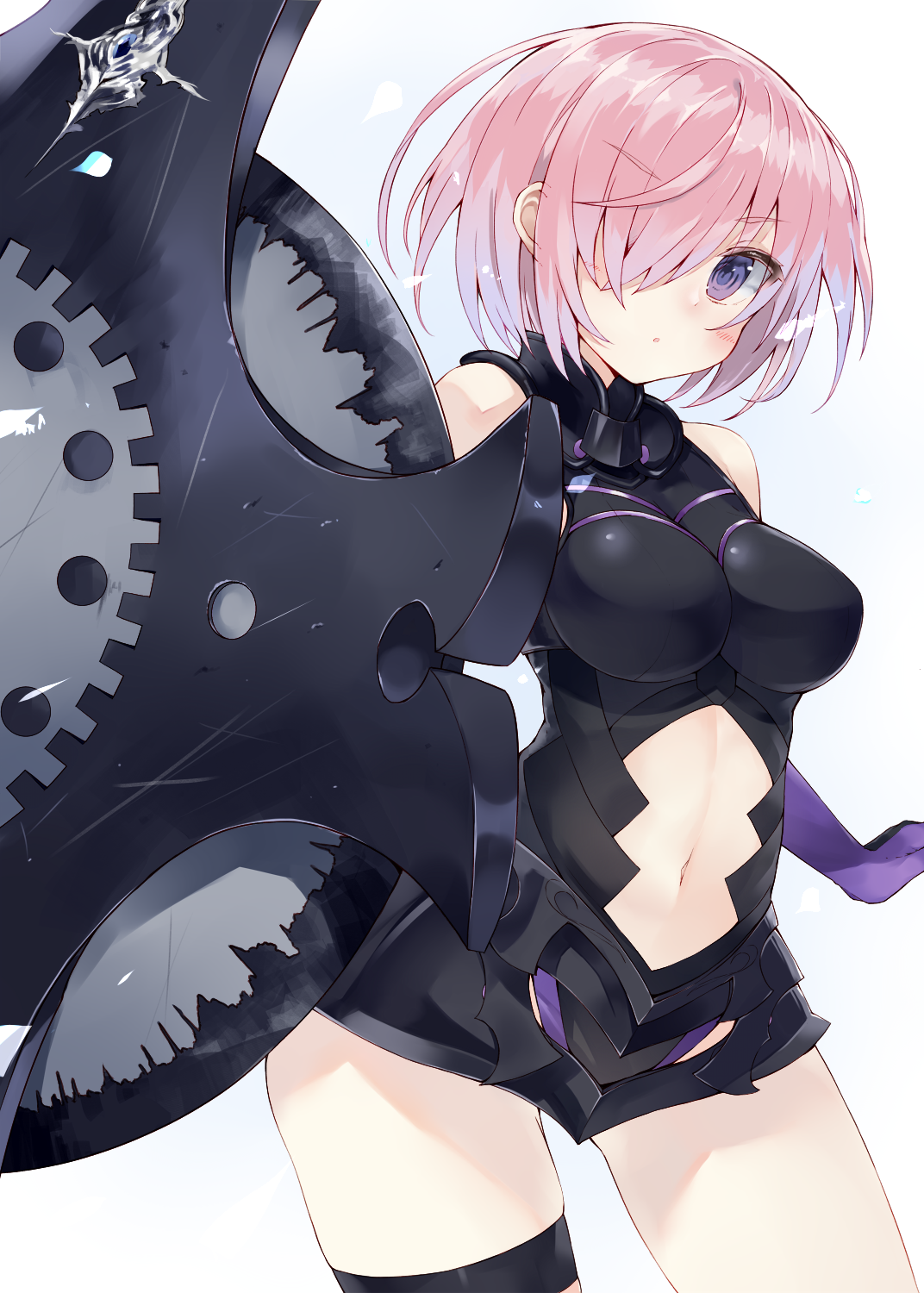 Anime 1072x1500 anime anime girls Kou Mashiro Fate/Grand Order Fate series Mash Kyrielight belly pink hair purple eyes tight clothing tight dress thighs boobs hair over one eye simple background looking at viewer