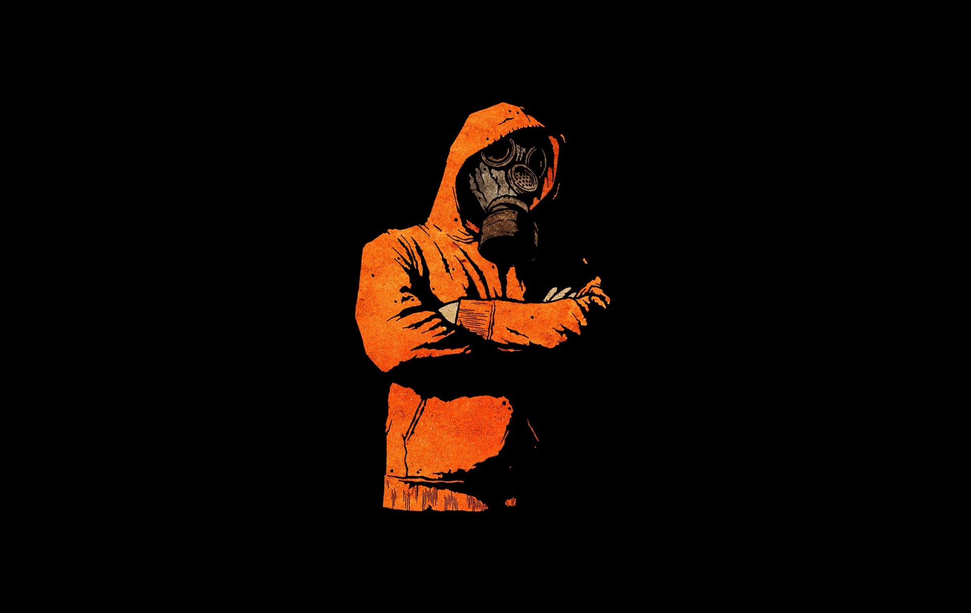 General 1900x1200 gas masks hoods simple background black background artwork arms crossed orange clothing