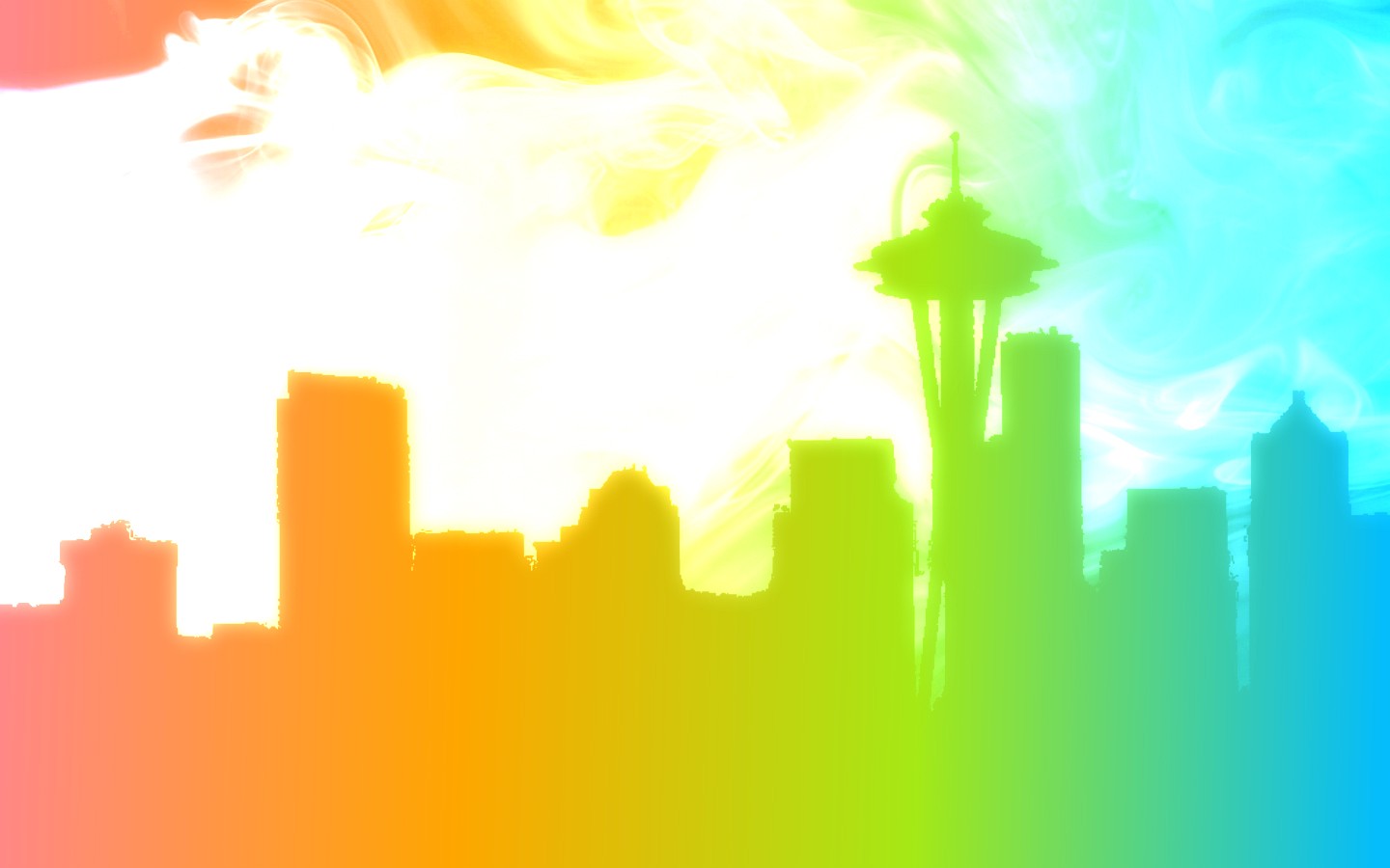 General 1440x900 Seattle skyline silhouette Space Needle colorful green Washington State USA digital art