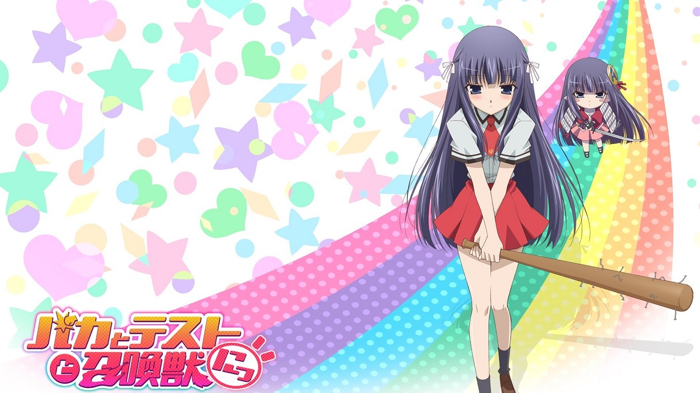 Anime 1366x768 Baka to Test to Shoukanjuu  anime girls baseball bat anime colorful girls with guns long hair
