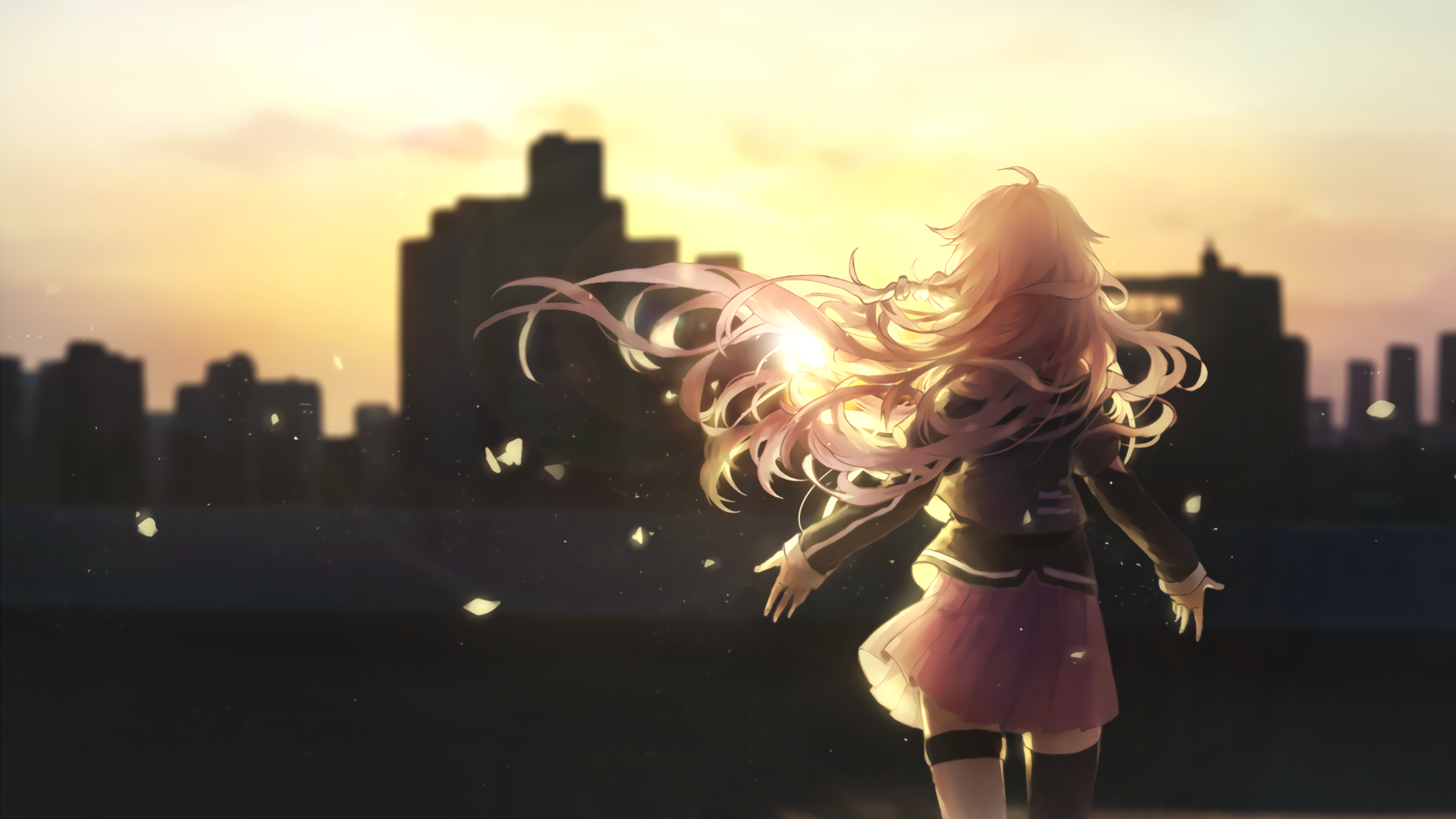 Anime 1920x1080 manga anime girls anime sunlight Vocaloid IA (Vocaloid) city cityscape long hair skirt