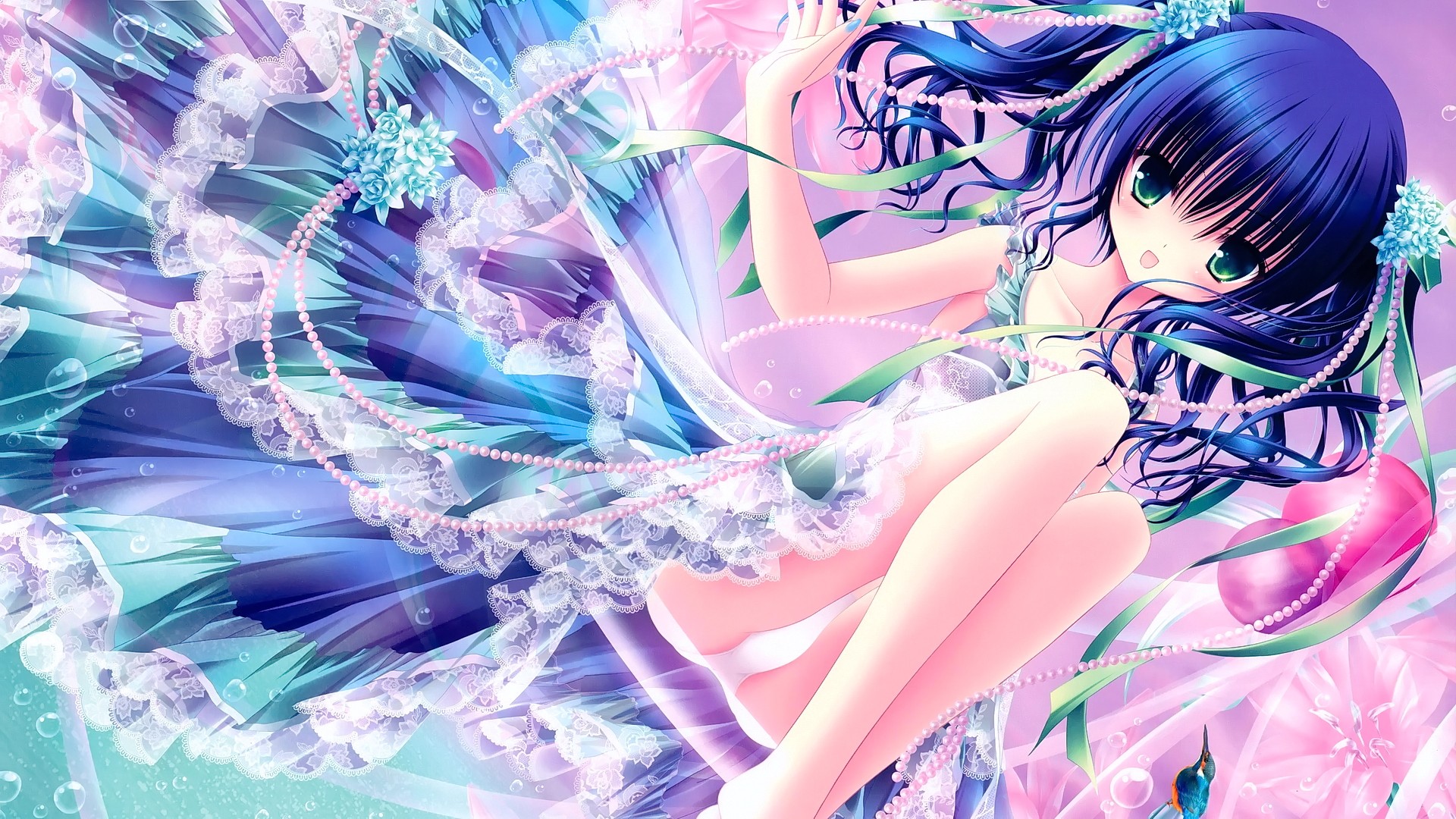 Anime 1920x1080 anime anime girls brunette open mouth looking at viewer panties underwear sitting original characters frills legs white panties Tinkle