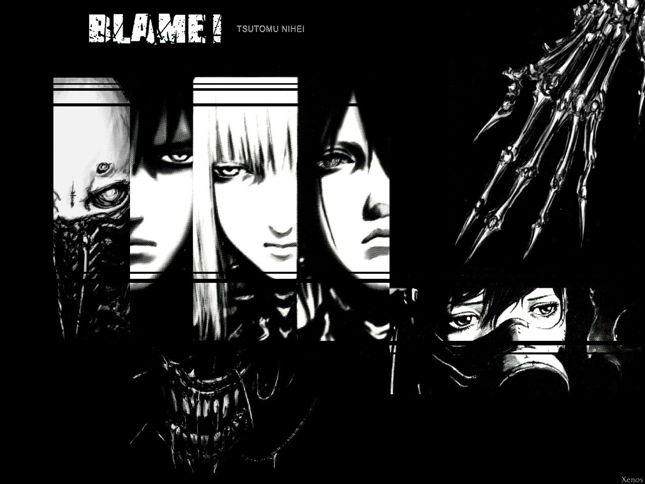 General 1280x960 Blame! Tsutomu Nihei monochrome anime anime girls collage face