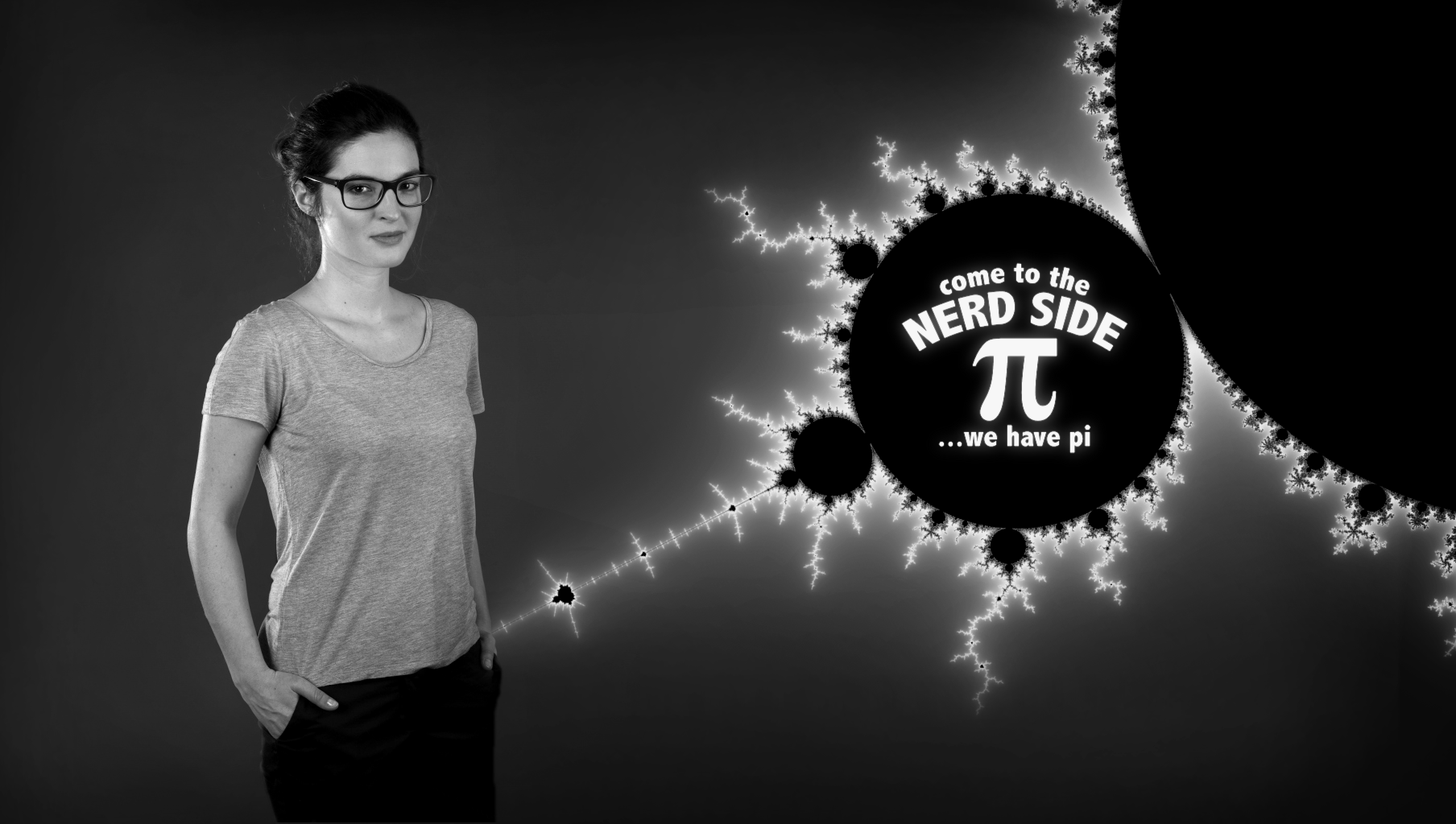 People 1808x1024 mathematics fractal nerds women women with glasses geek monochrome looking at viewer gray background