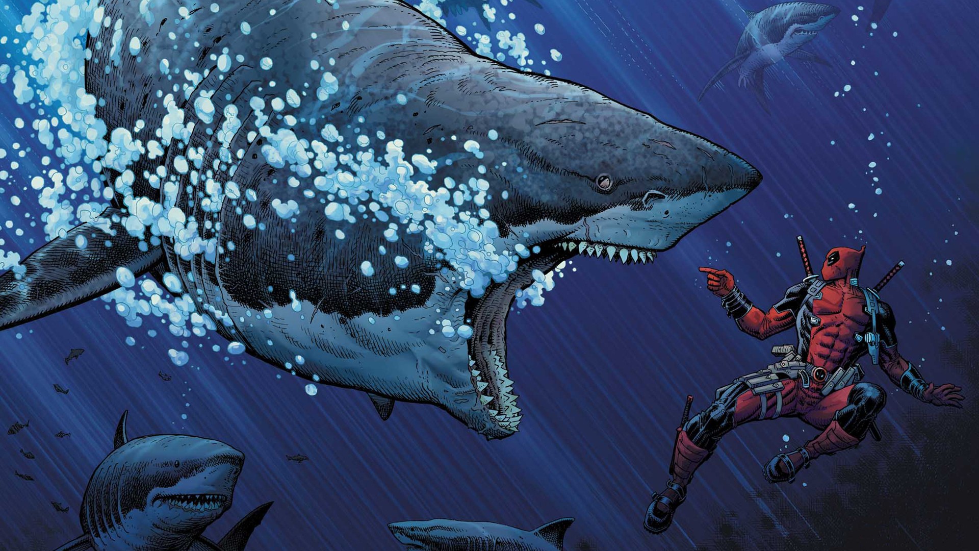 General 1920x1080 Marvel Comics shark animals Deadpool fantasy art bubbles hero