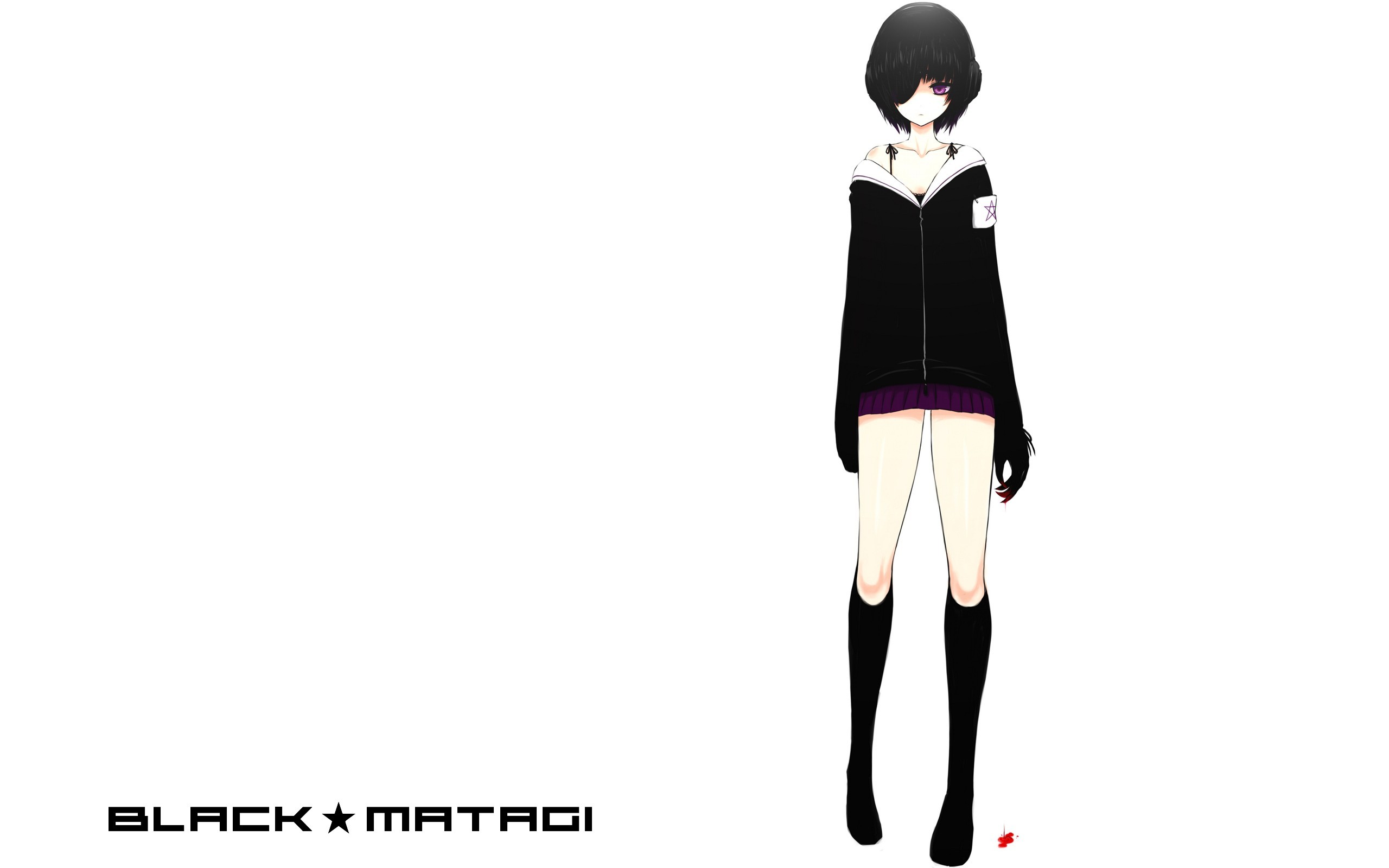 Anime 2560x1600 Black Rock Shooter anime girls Black Matagi legs simple background white background dark hair purple eyes hair over one eye women standing anime