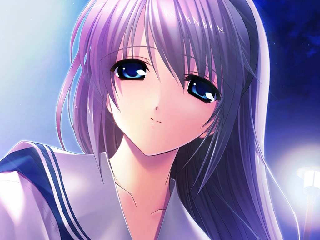 Anime 1024x768 Clannad anime anime girls blue eyes purple hair