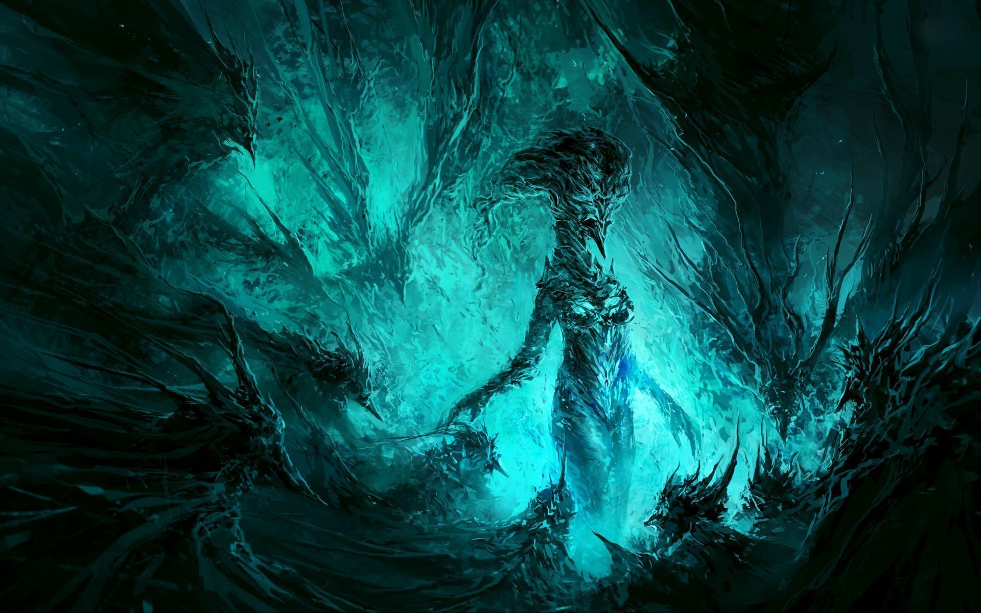 General 1920x1200 demon creature dark fantasy fantasy art turquoise teal digital art