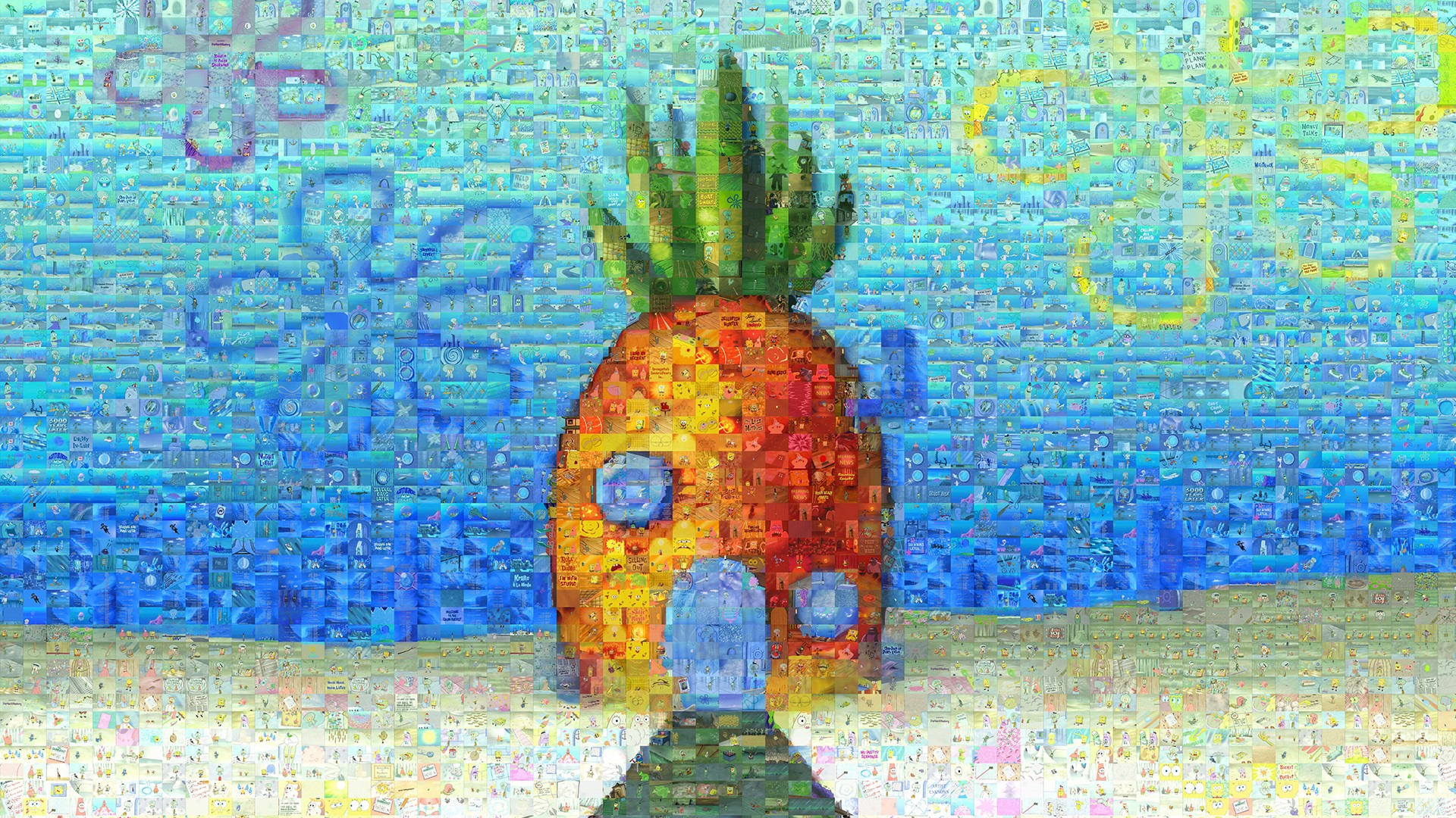 General 1920x1080 SpongeBob SquarePants cartoon pineapples collage