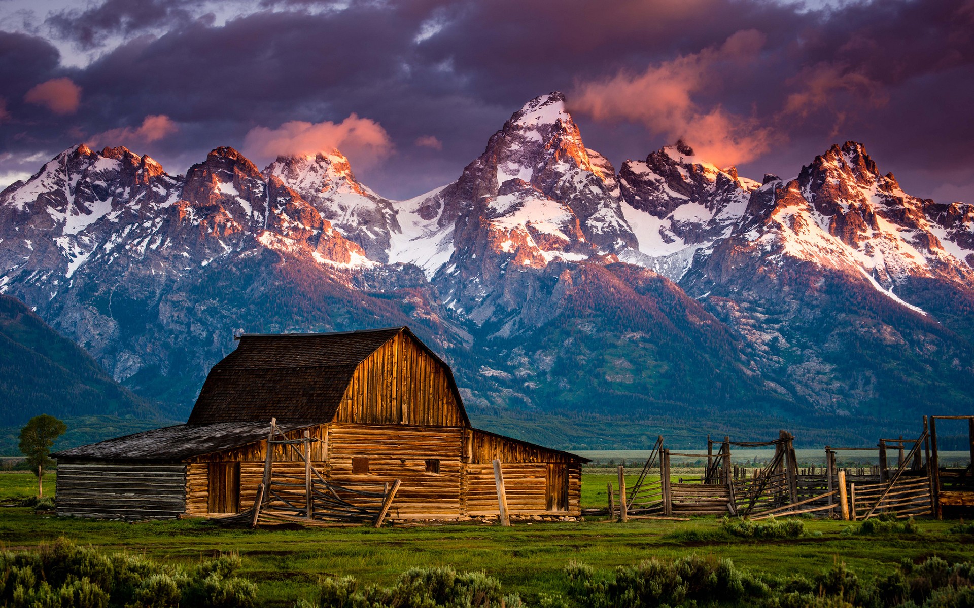 General 1920x1200 Rocky Mountains nature landscape mountains snow barns color correction USA Grand Teton National Park Wyoming