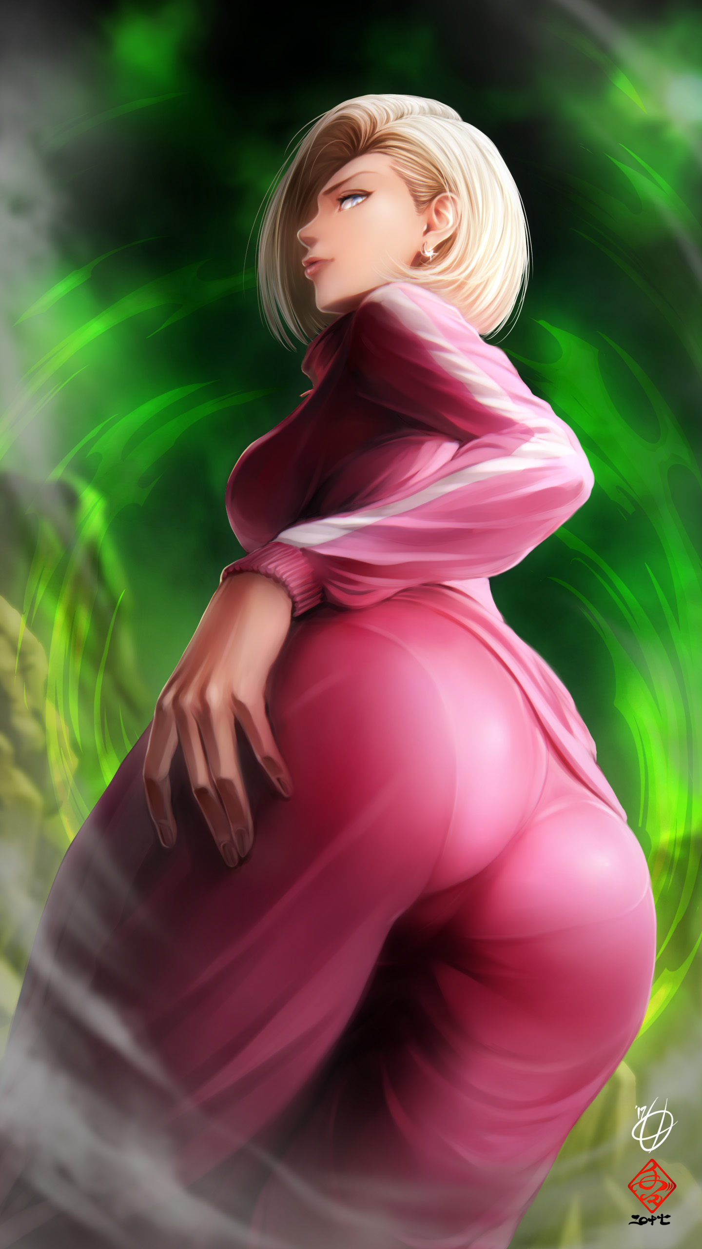Anime 1440x2560 Android 18 Dragon Ball Z anime girls ass blonde pink clothing looking back portrait display thick ass the gap
