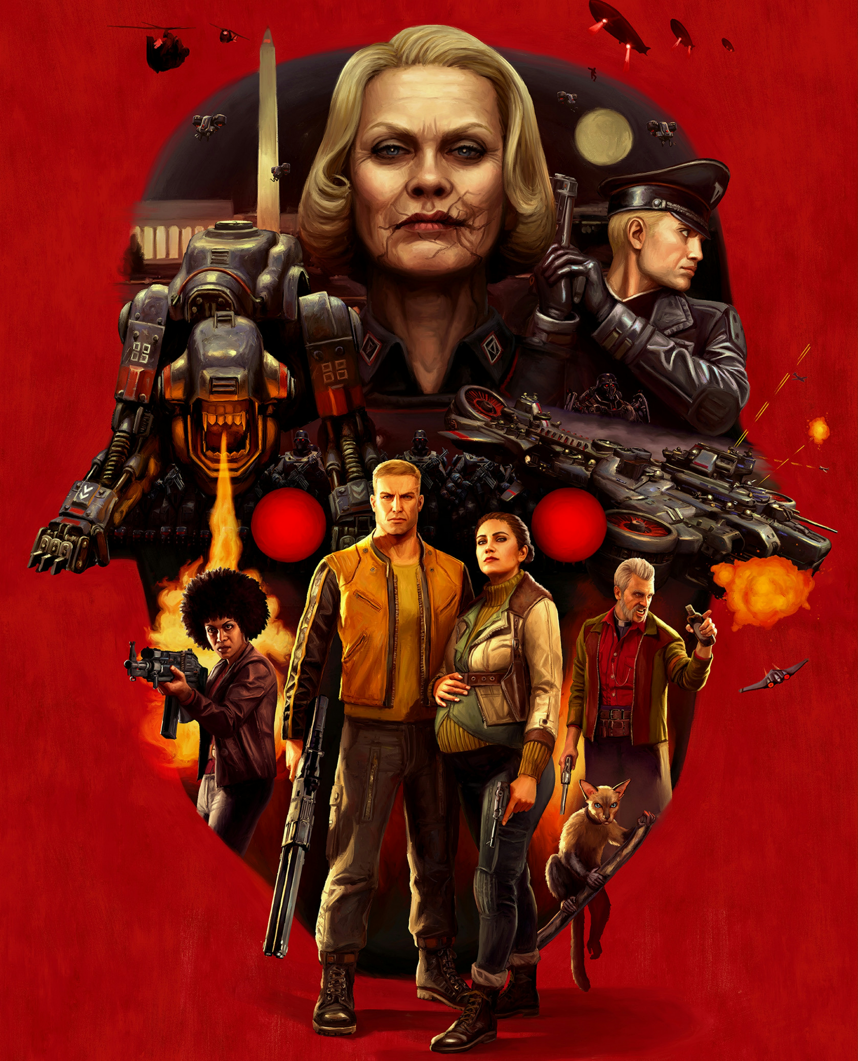 General 2778x3434 Wolfenstein II: The New Colossus Games posters Wolfenstein video games PC gaming video game art red background
