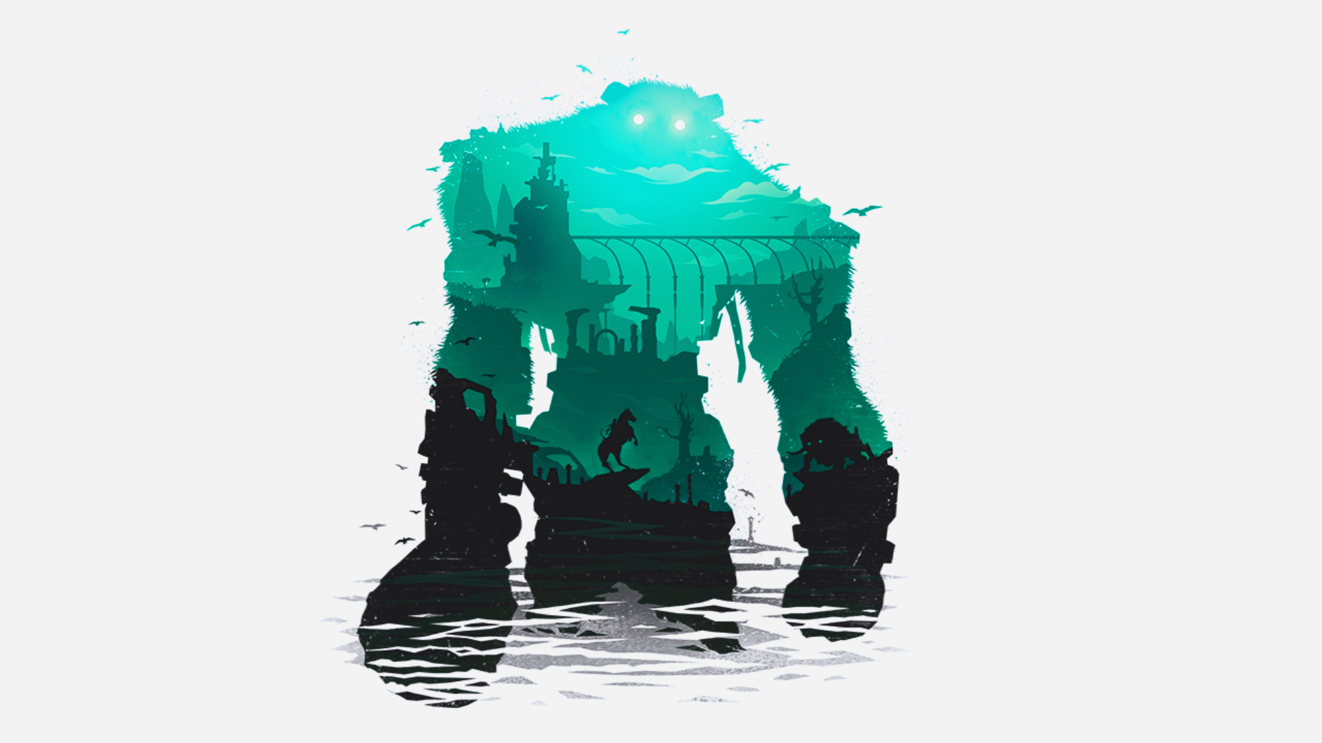 General 1920x1080 Shadow of the Colossus video games digital art turquoise cyan white background white