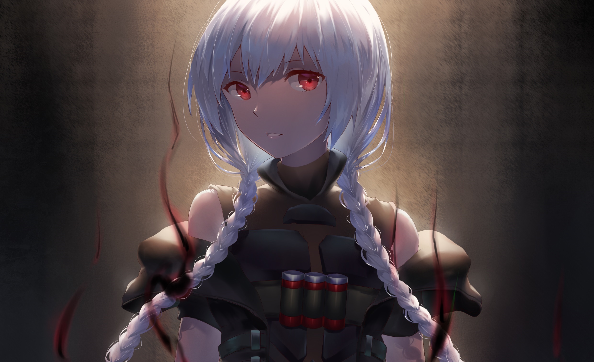 Anime 2480x1514 anime Overwatch Reaper (Overwatch) genderswap video games anime girls twintails looking at viewer white hair red eyes