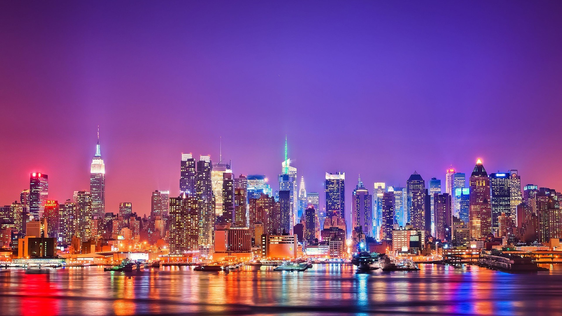 General 1920x1080 New York City night building city lights cityscape colorful sky USA