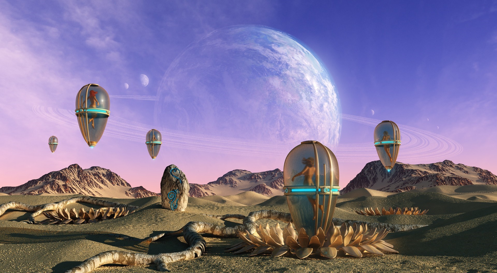 General 1919x1054 fantasy art artwork science fiction planet sky planetary rings alien planet women nude digital art