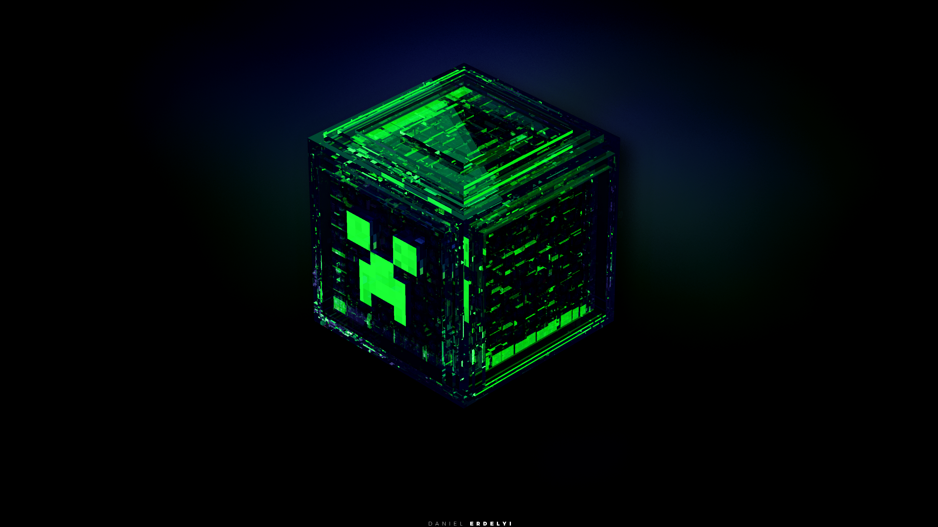 General 3200x1800 Minecraft creeper green video game art video games PC gaming 3D Blocks simple background gradient
