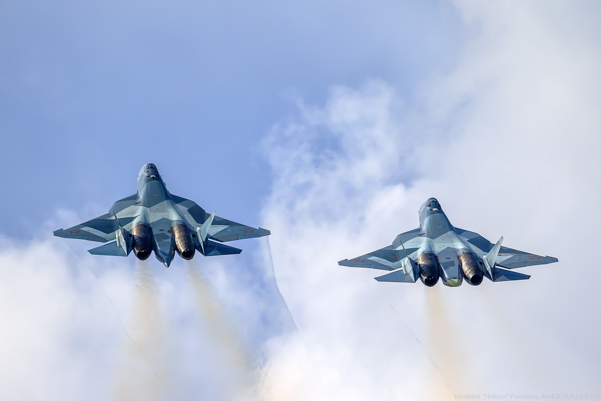 General 2048x1366 military aircraft jet fighter military vehicle aircraft military Sukhoi Russian/Soviet aircraft sky clouds Sukhoi Su-57 flying Russian Air Force
