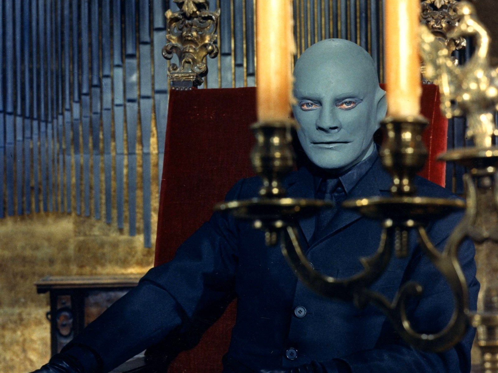 People 1600x1200 men suits actor Fantomas Jean Marais mask candles movies vintage 1960s film stills French blue eyes villains