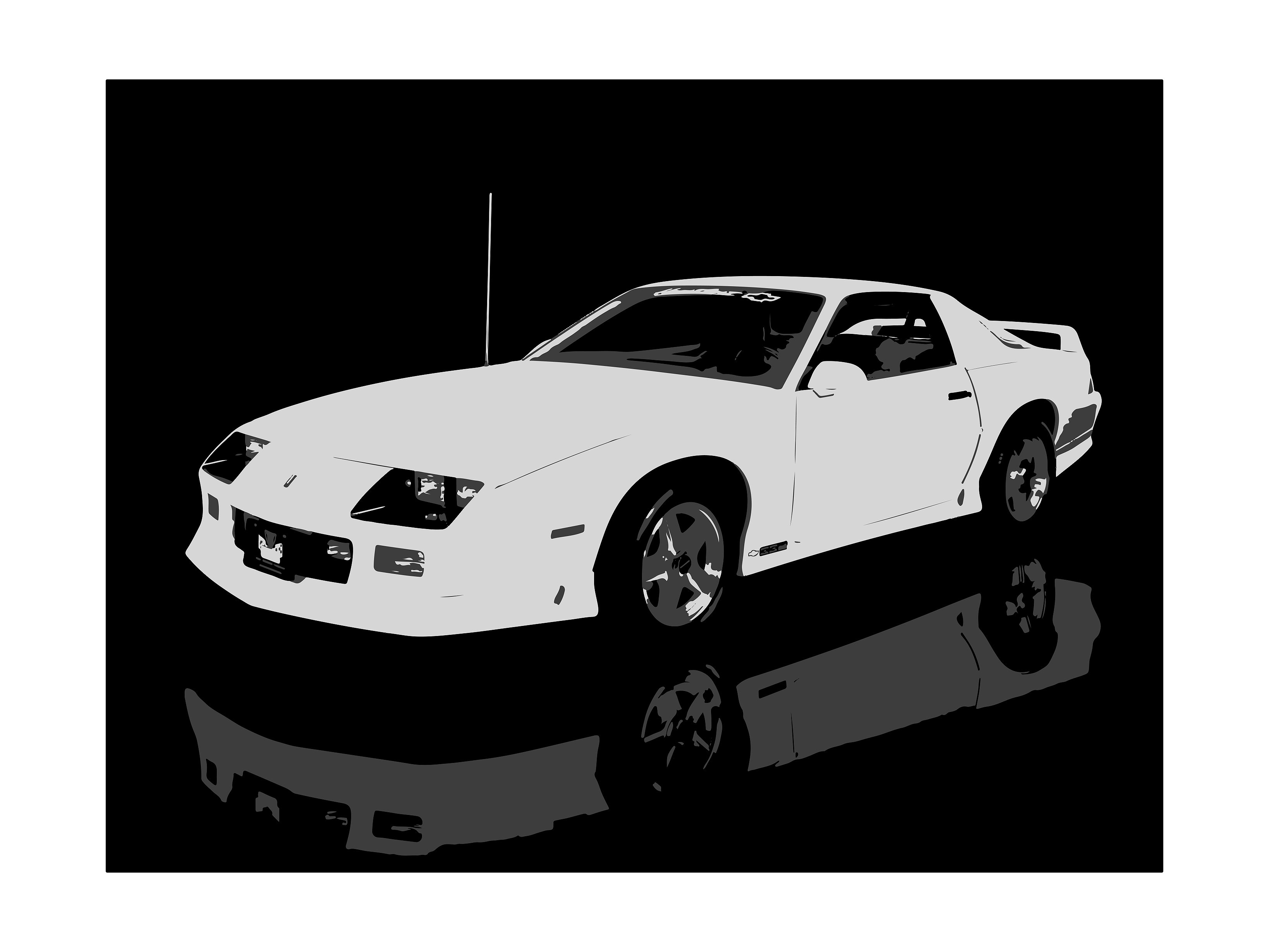 General 3277x2458 Chevrolet Camaro Chevrolet white monochrome artwork muscle cars American cars car simple background black background vehicle reflection minimalism frontal view headlights