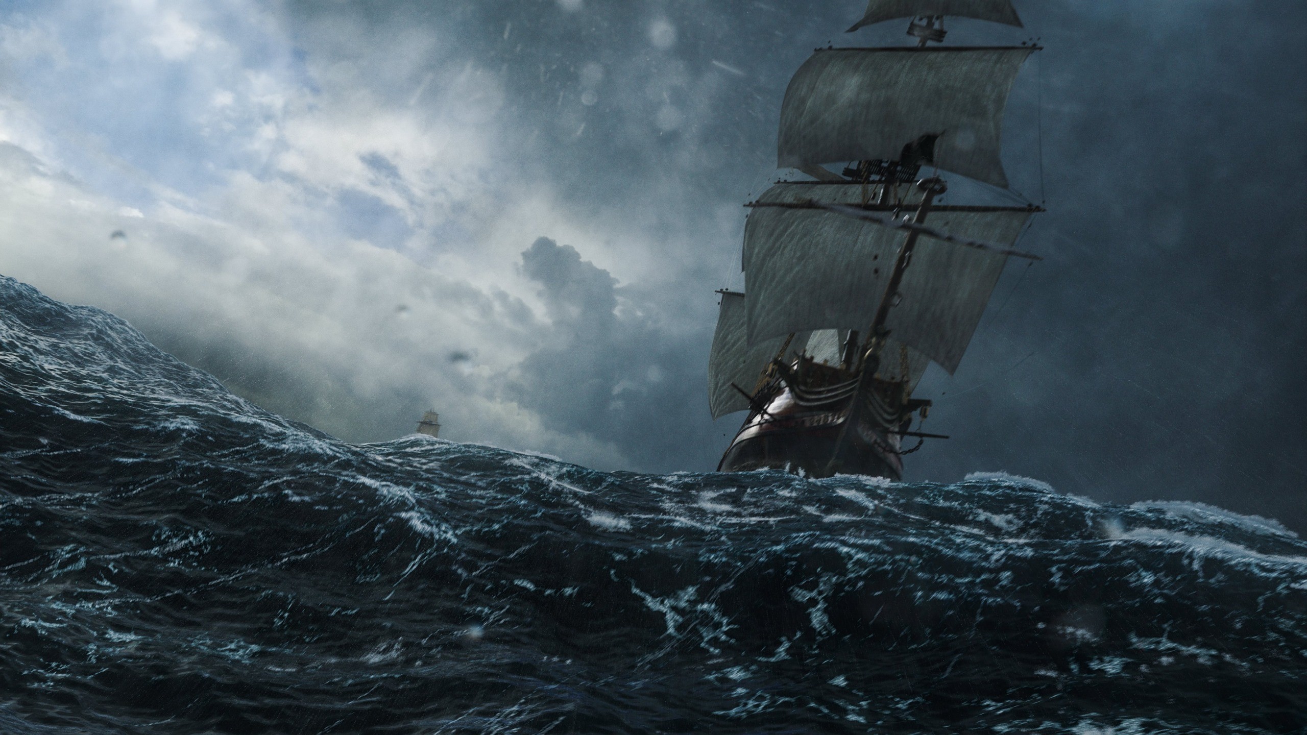 General 2560x1440 sea ship sailing ship sky storm Black Sails digital art CGI
