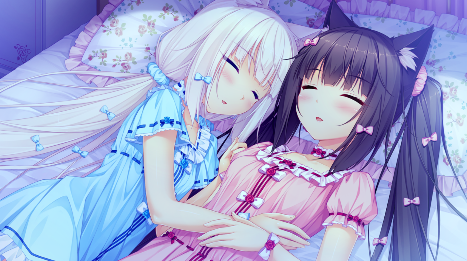 Anime 1894x1059 bedroom bed Nekopara Vanilla (Neko Para) Chocolat (Neko Para) sleeping anime girls