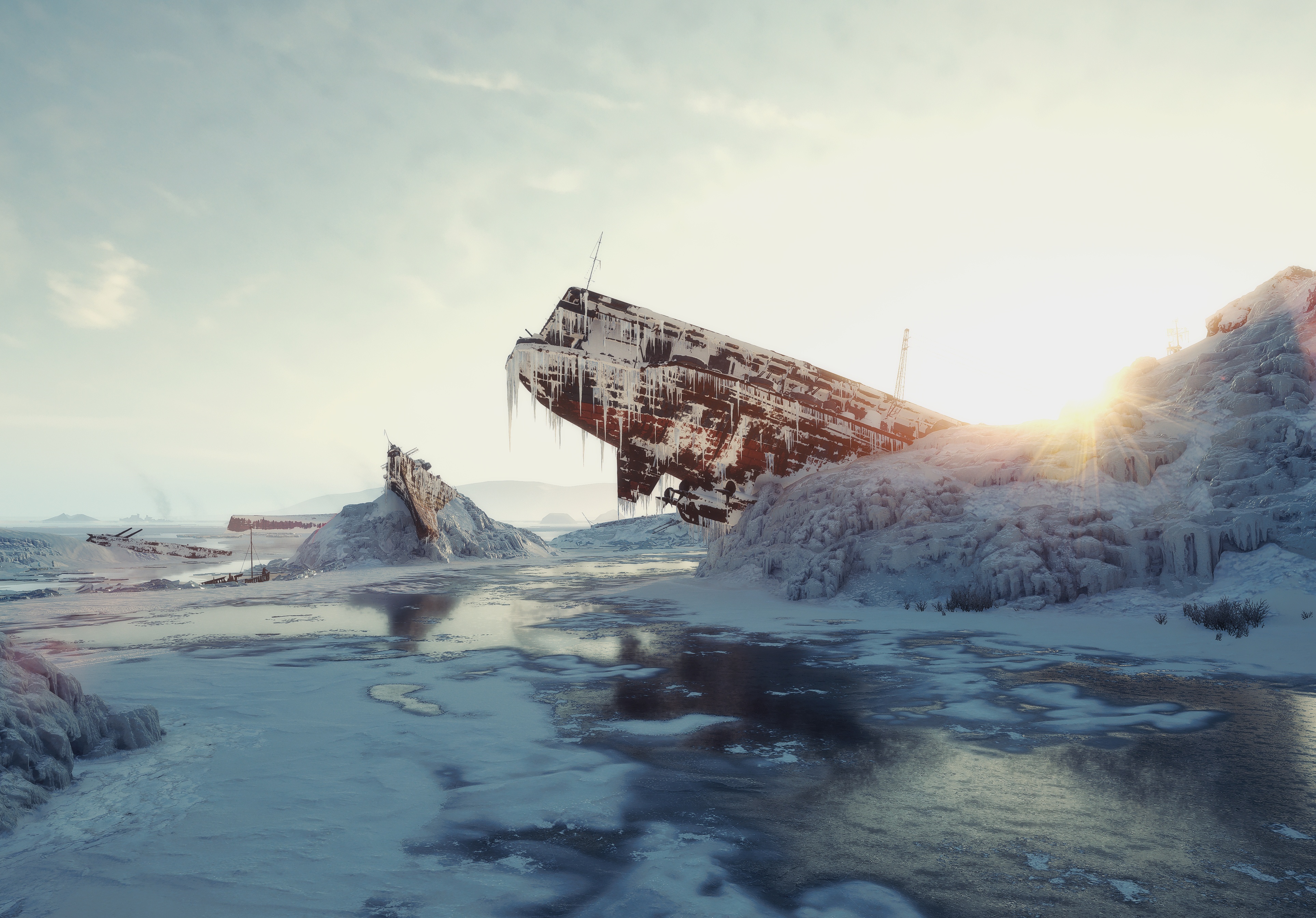 General 3856x2692 World of Tanks video games PC gaming ice shipwreck